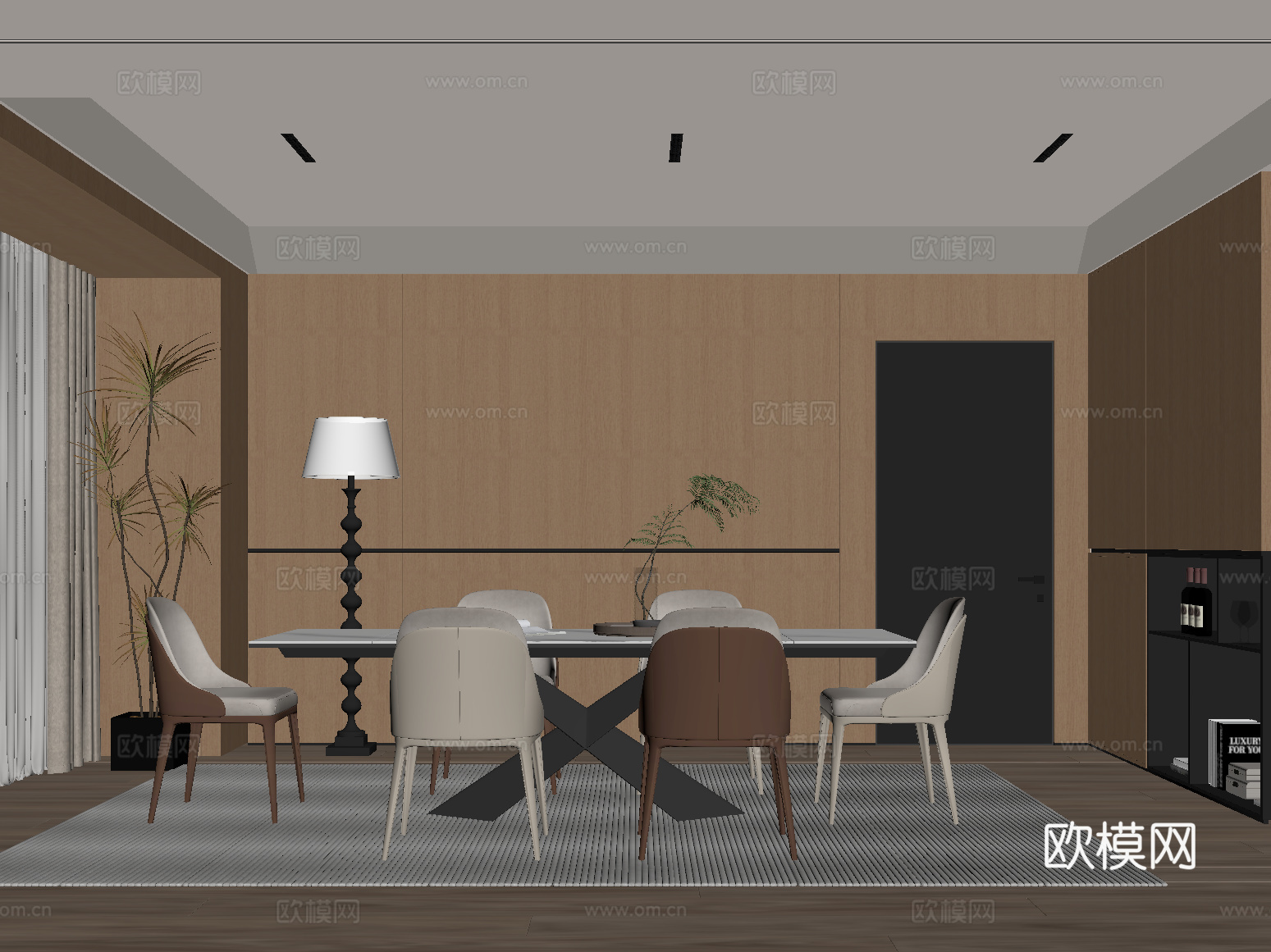 现代餐厅 餐桌椅组合su模型