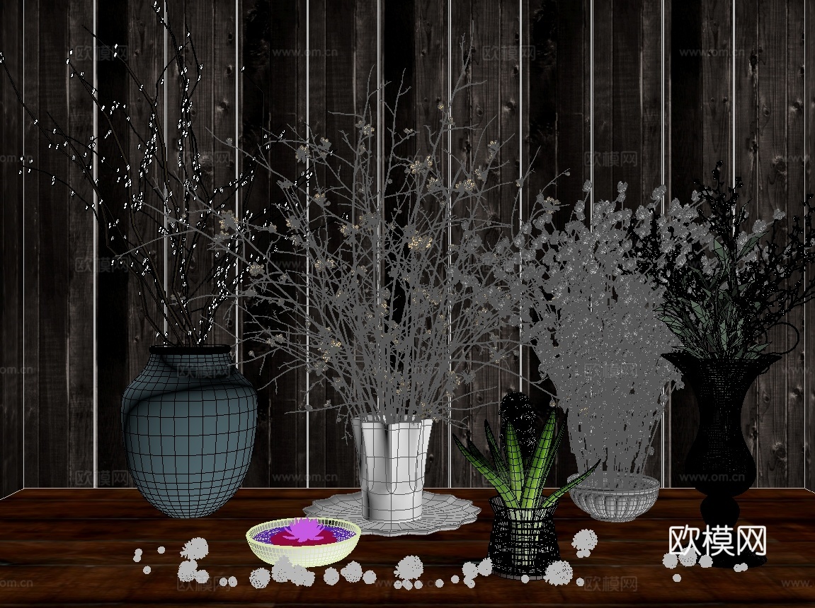 盆栽植物花卉摆件树干3d模型