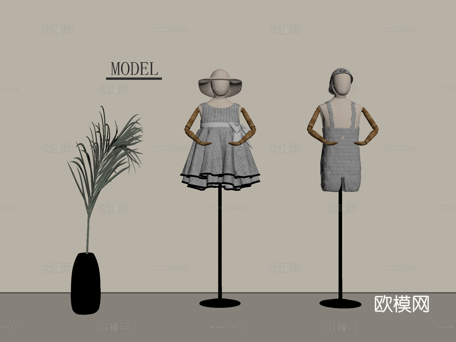 模特 现代服装模特 儿童服装 绿植su模型