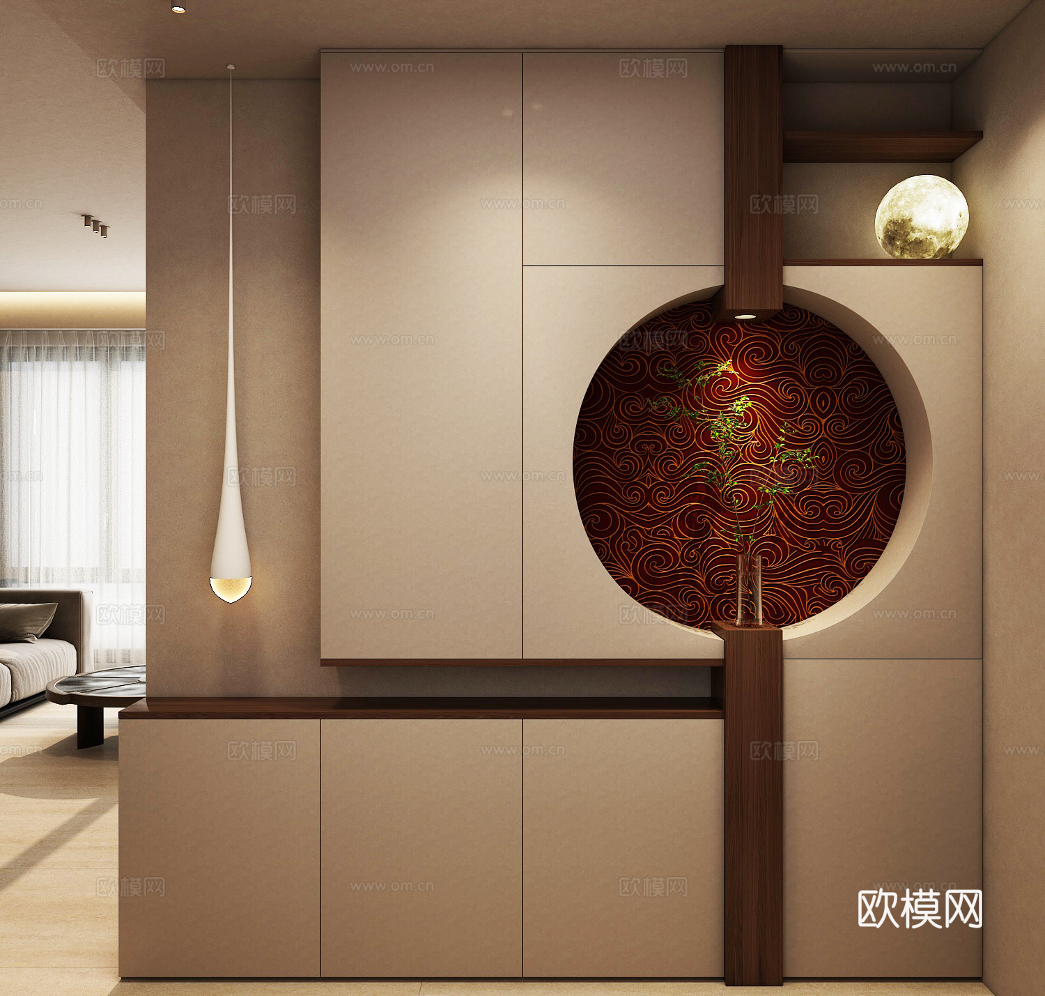 新中式玄关造型3d模型