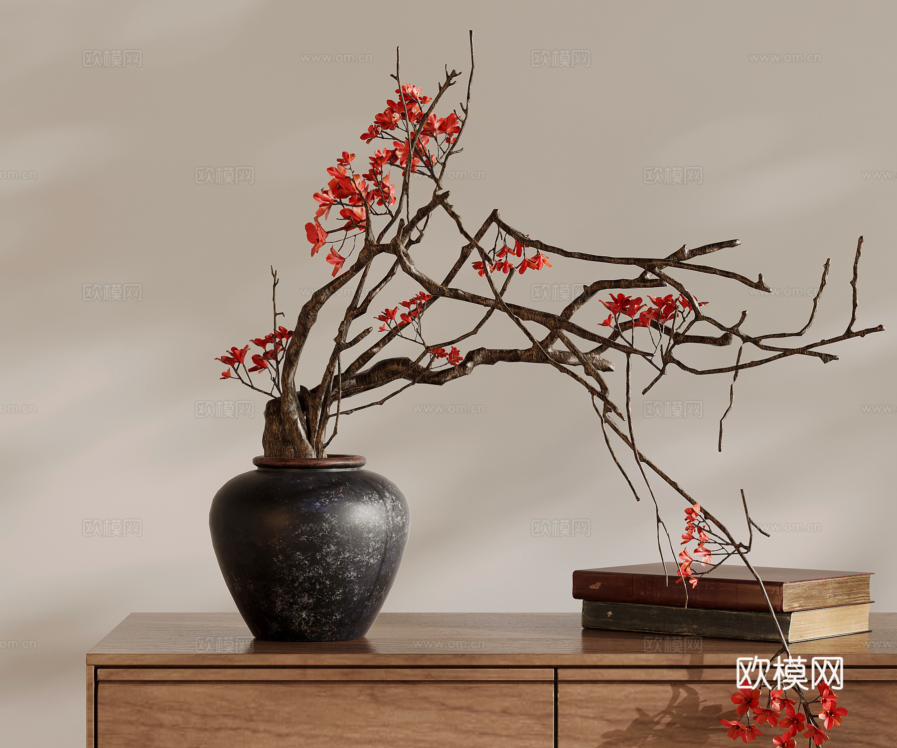 盆景 中古风盆景盆栽 花艺 书籍su模型