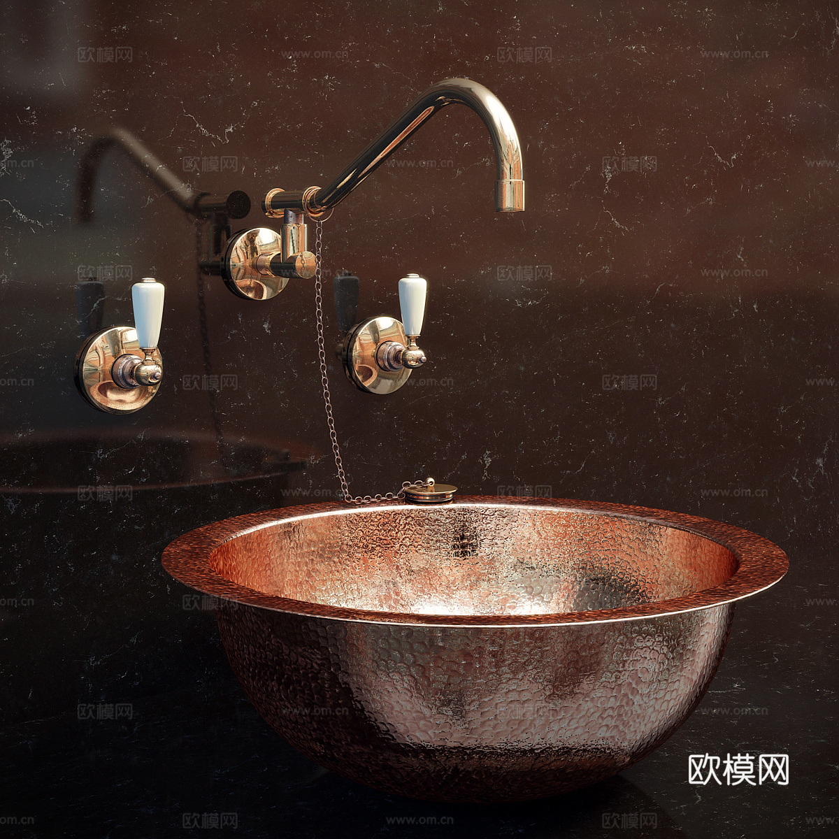 新中式轻奢金属洗手盆3d模型