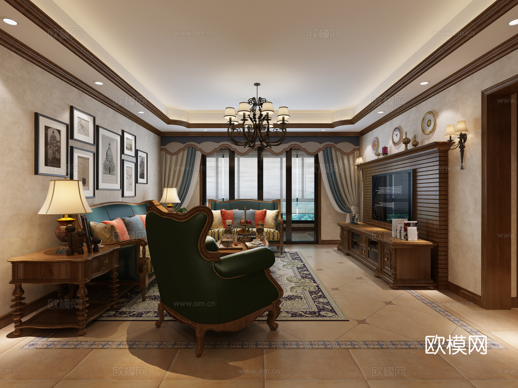 美式客厅餐厅3d模型