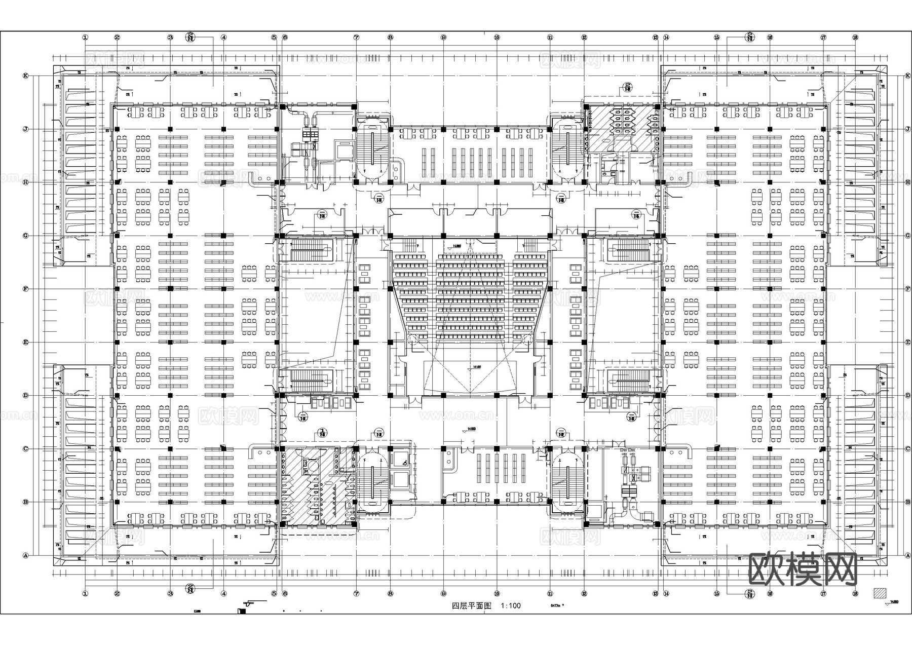 五层学校图书馆平面布局图cad施工图