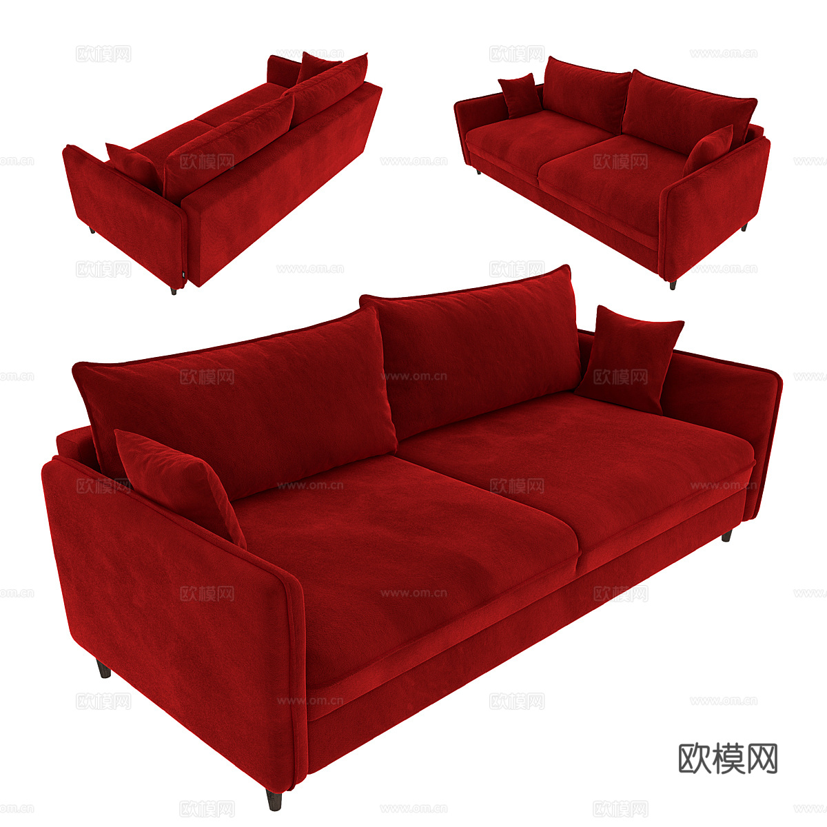 现代意式红色布艺双人沙发3d模型