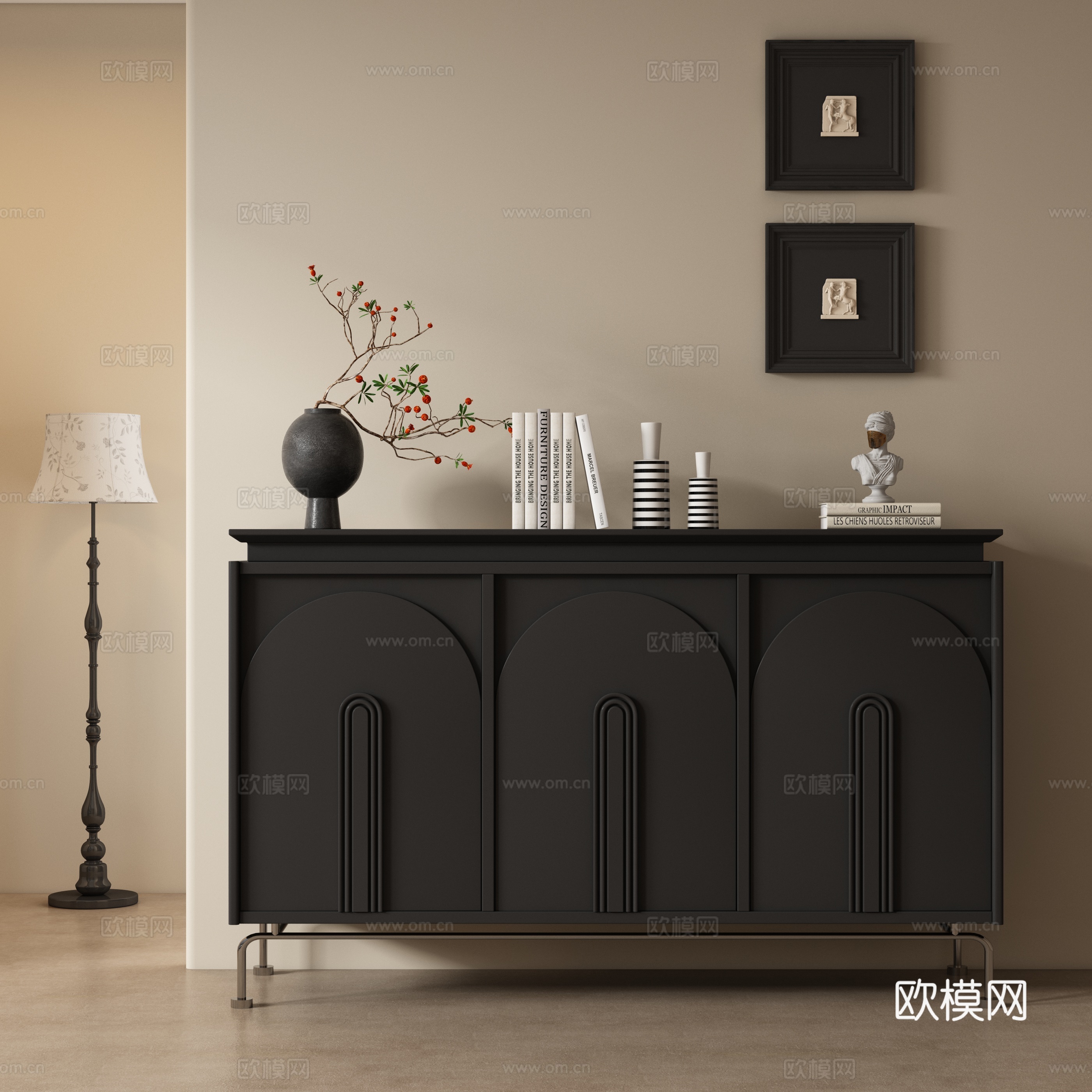 中古风玄关柜 边柜su模型