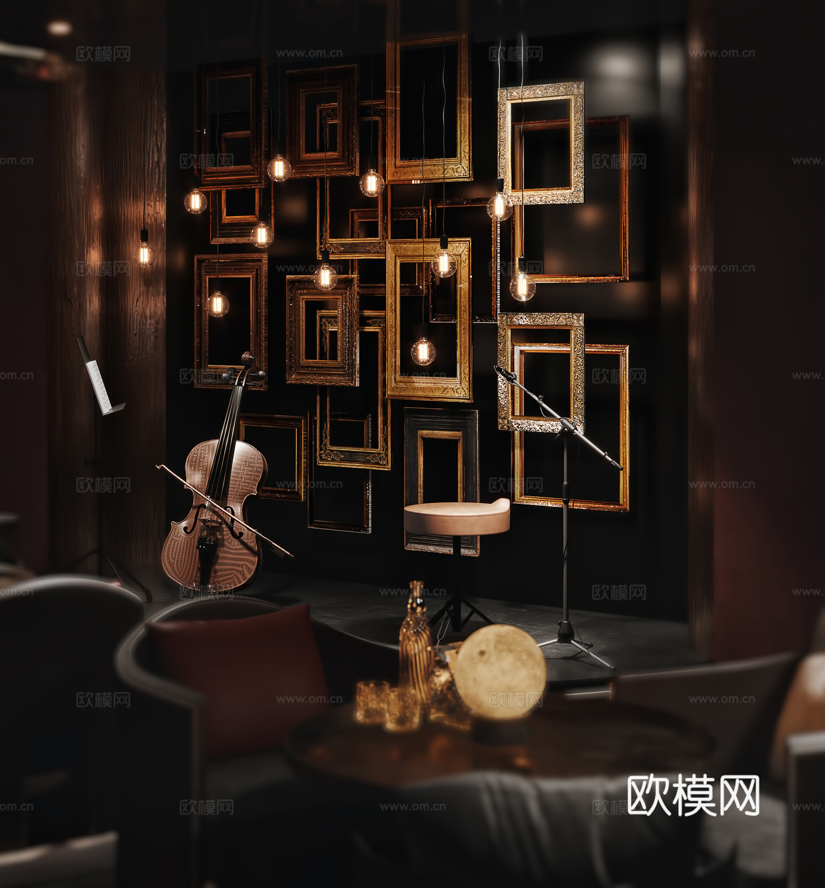 美式复古酒吧咖啡厅3d模型
