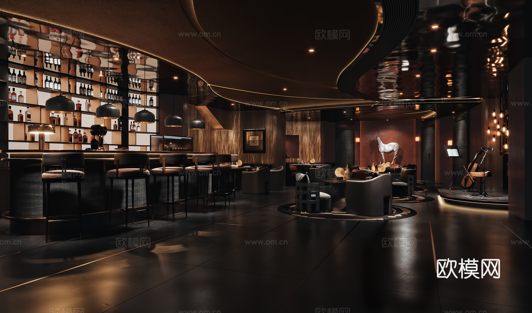 美式复古酒吧咖啡厅3d模型