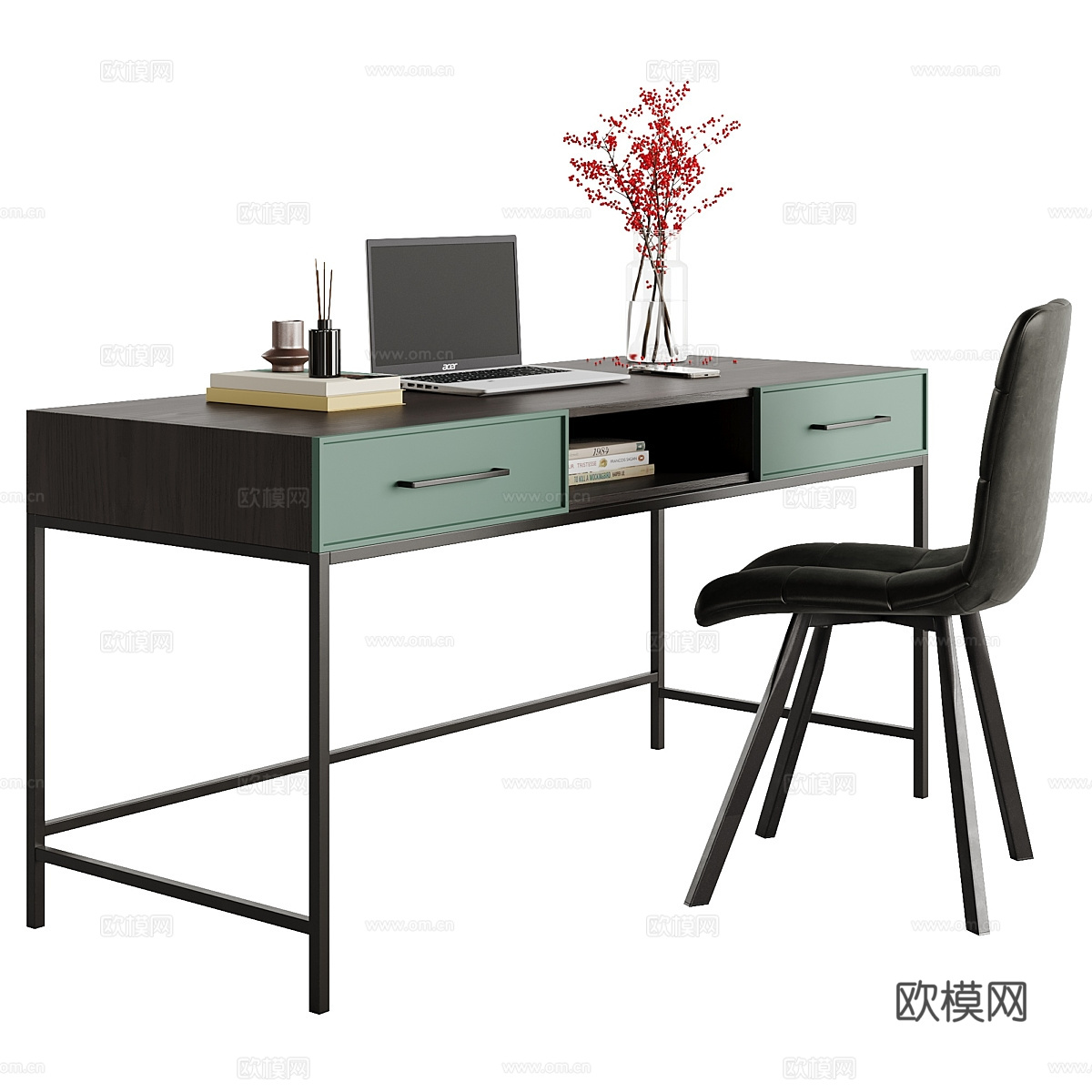 现代意式极简书桌椅3d模型