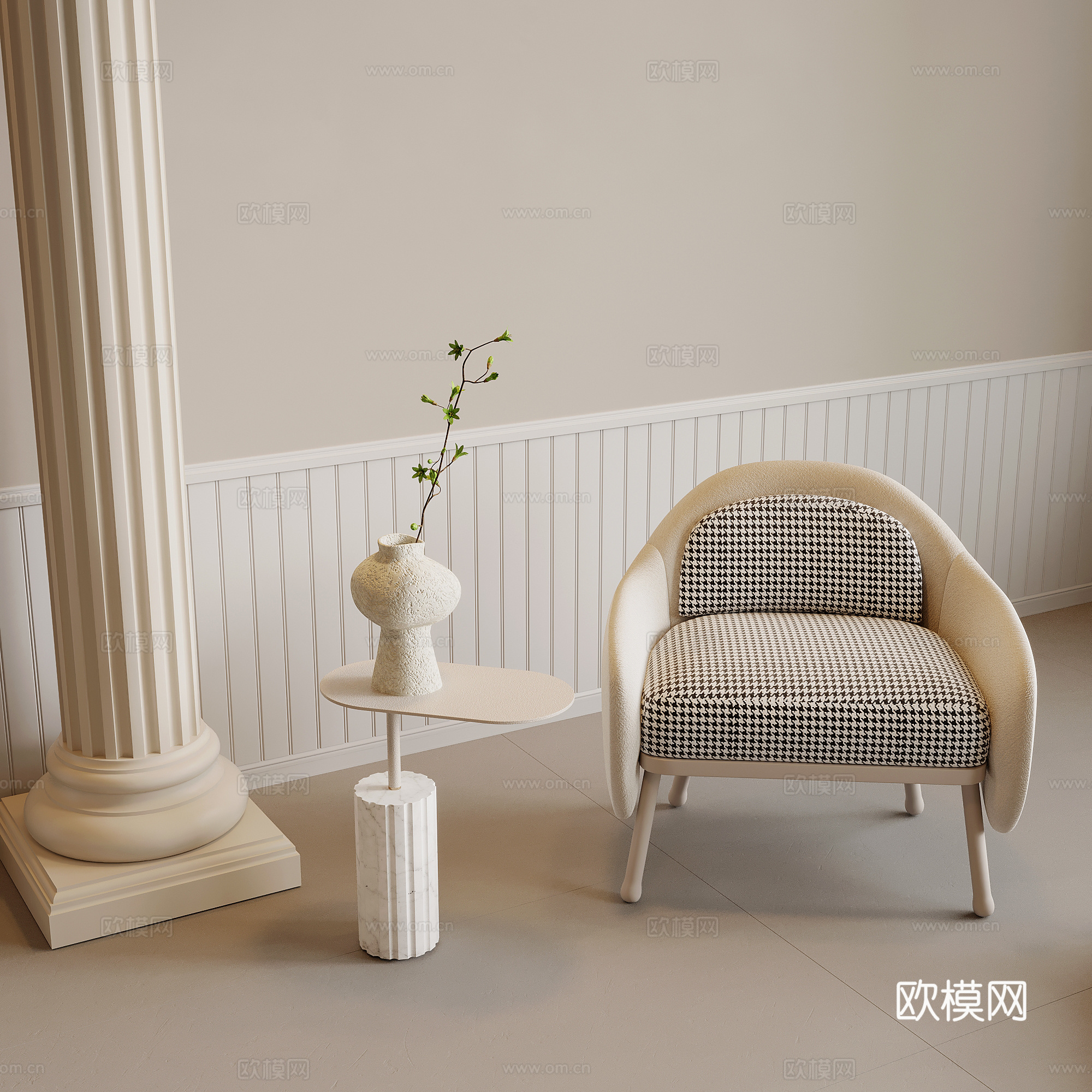 休闲椅 奶油风休闲椅 单人椅 边几3d模型