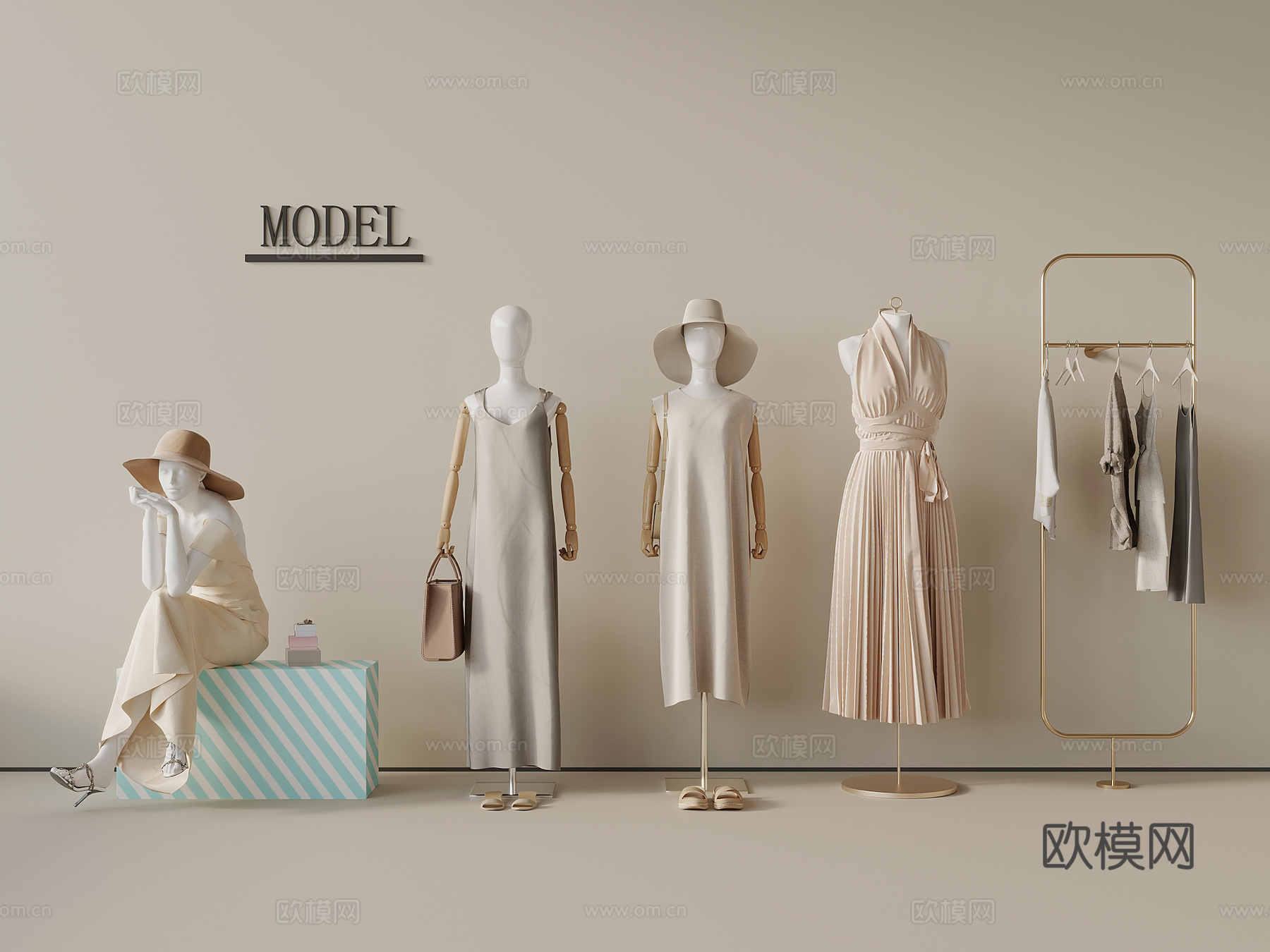 模特 现代服装模特 衣服鞋子su模型