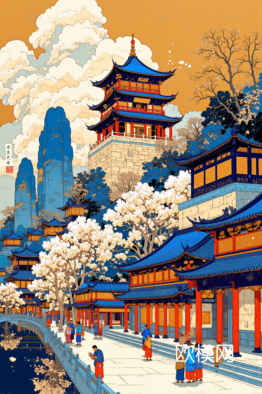 中式建筑风景挂画