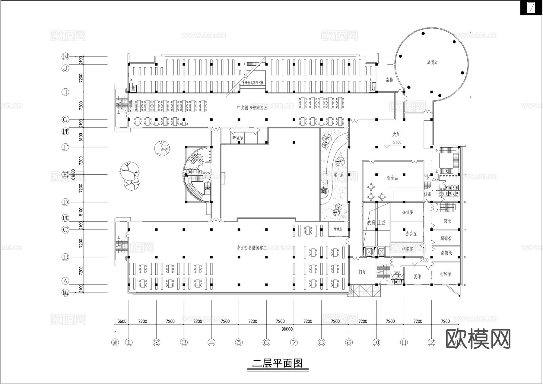 幼儿阅读室图书馆平面布置图cad施工图