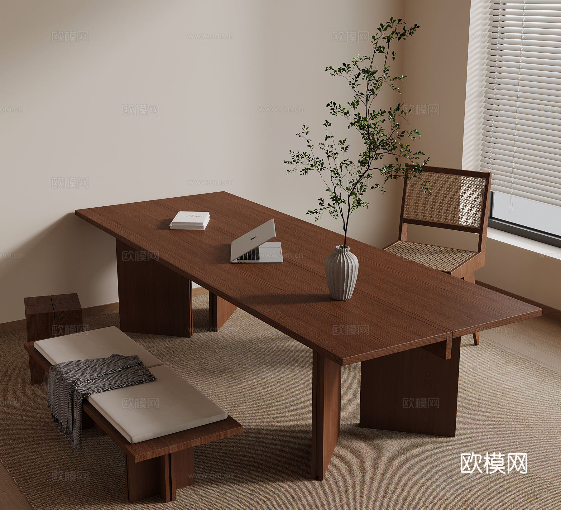 中古风书桌椅 凳子 学习用品su模型