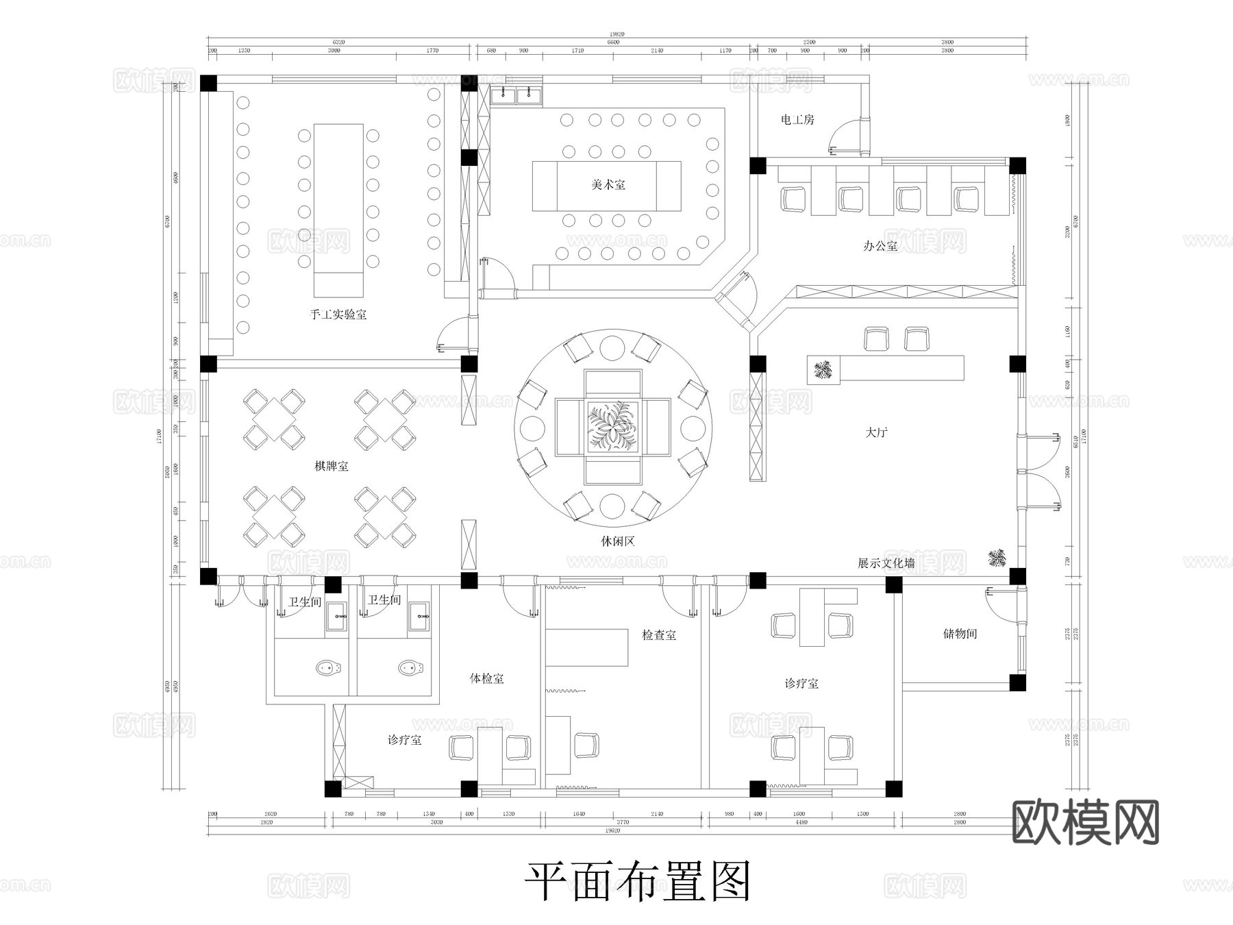 10套老年社区活动中心活动室CAD平面布置图cad施工图
