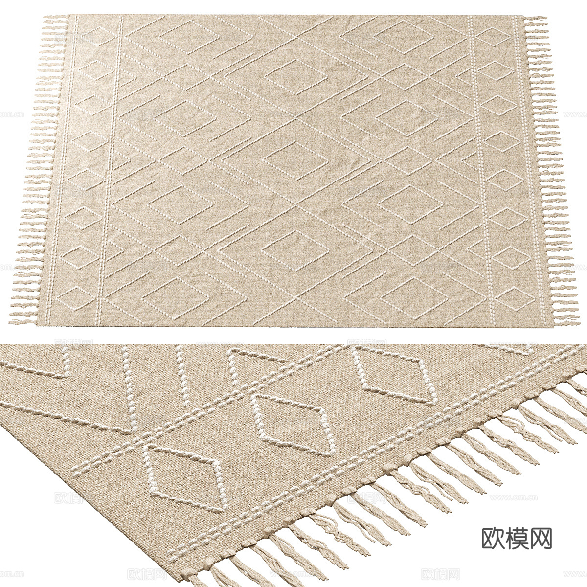 新中式侘寂流苏编织地毯3d模型