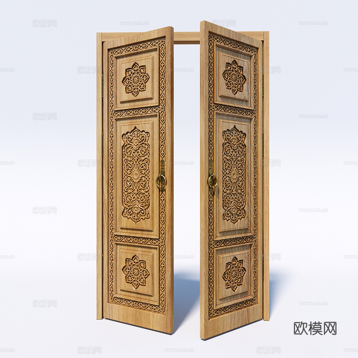 新中式双开门 木门 对开门3d模型