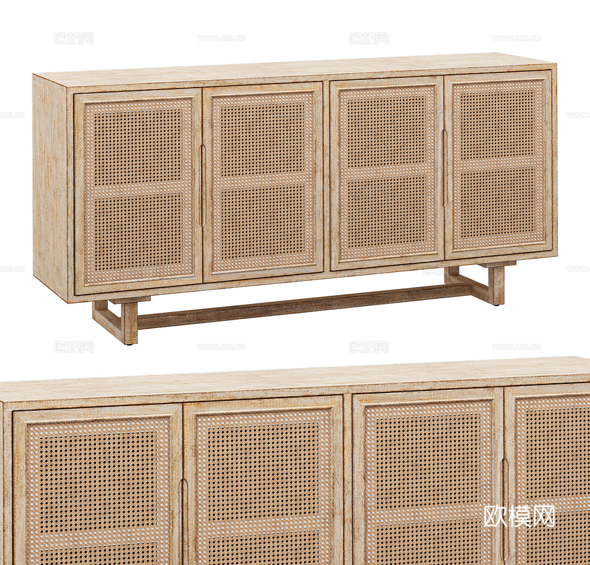中古藤编玄关柜 日式藤编电视柜 藤编餐边柜 藤编收纳边柜3d模型