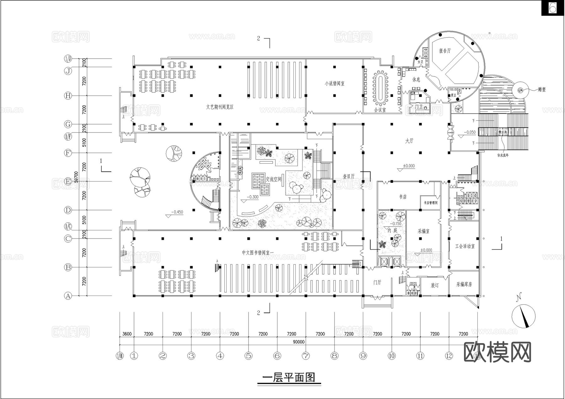 幼儿阅读室图书馆平面布置图cad施工图