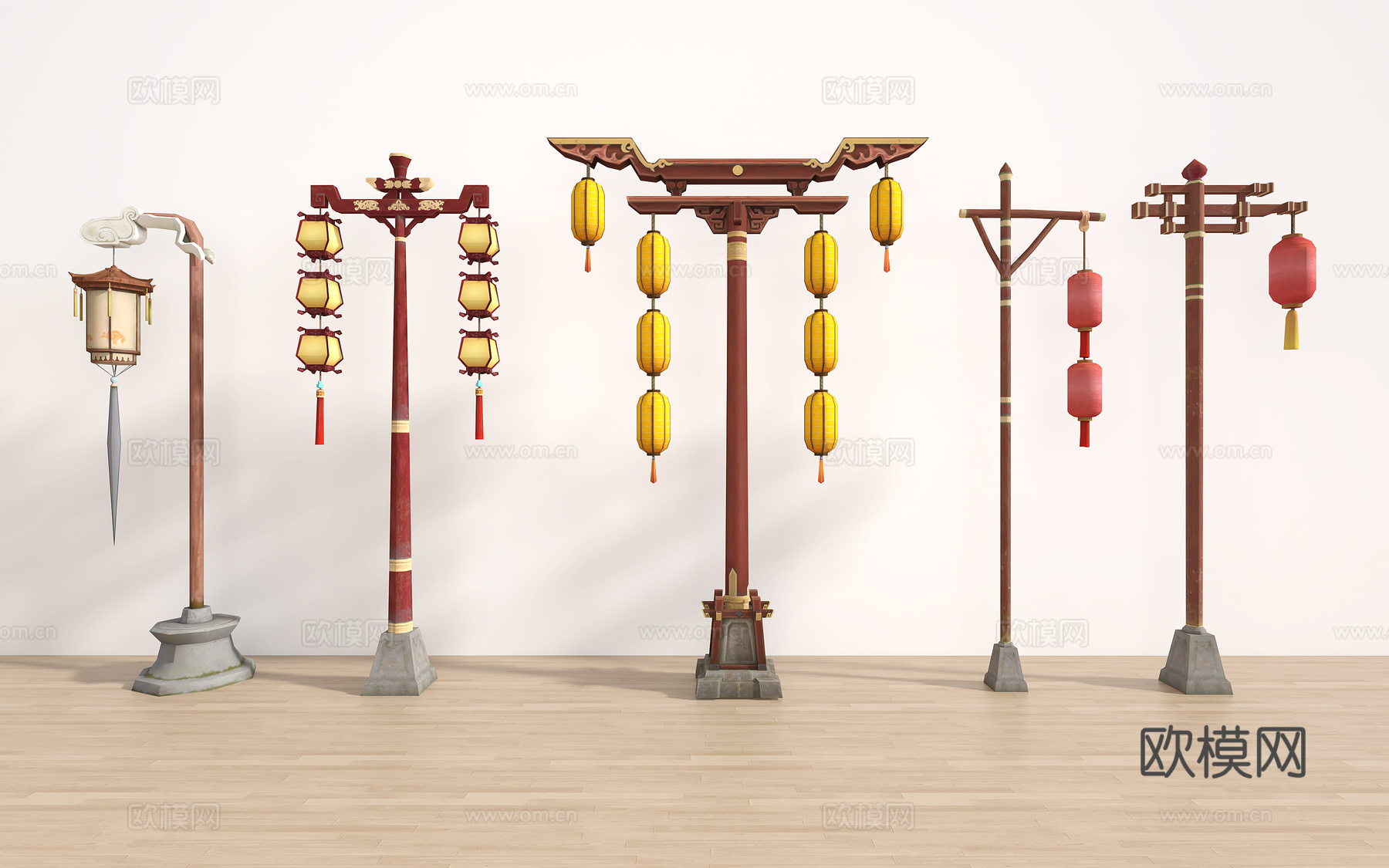 中式路灯宫灯灯笼3d模型