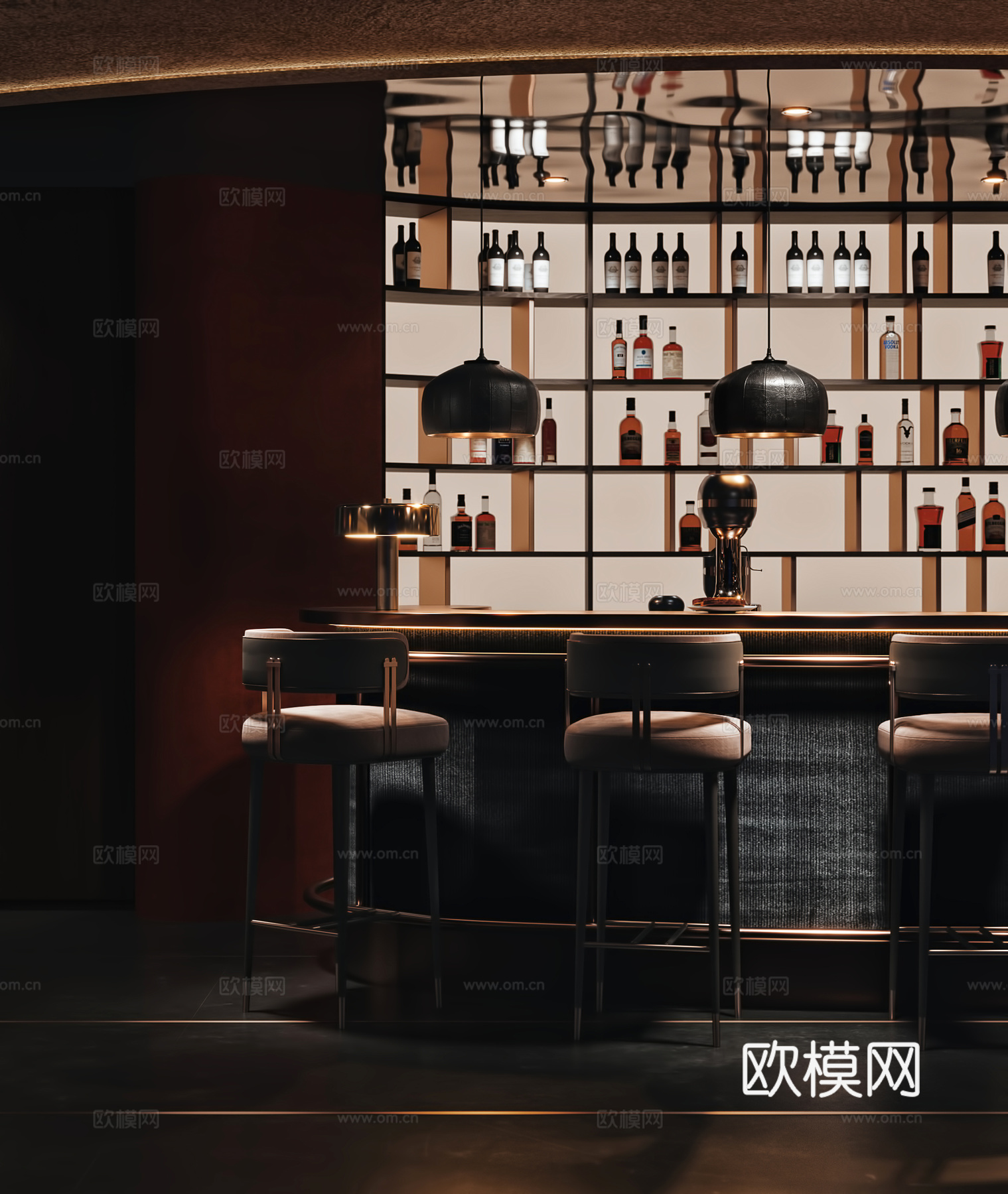 美式复古酒吧咖啡厅3d模型