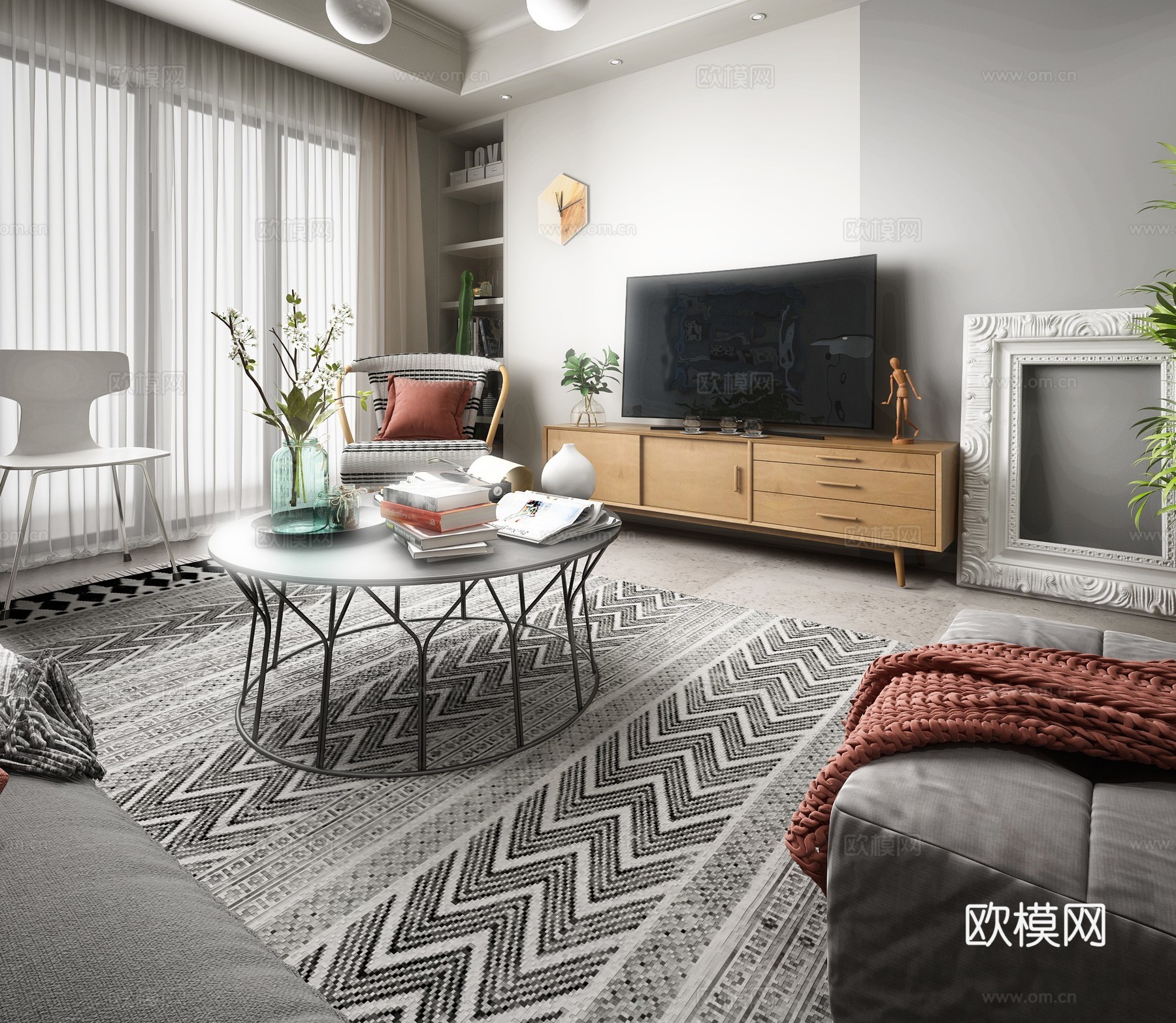 北欧马卡龙客厅餐厅3d模型