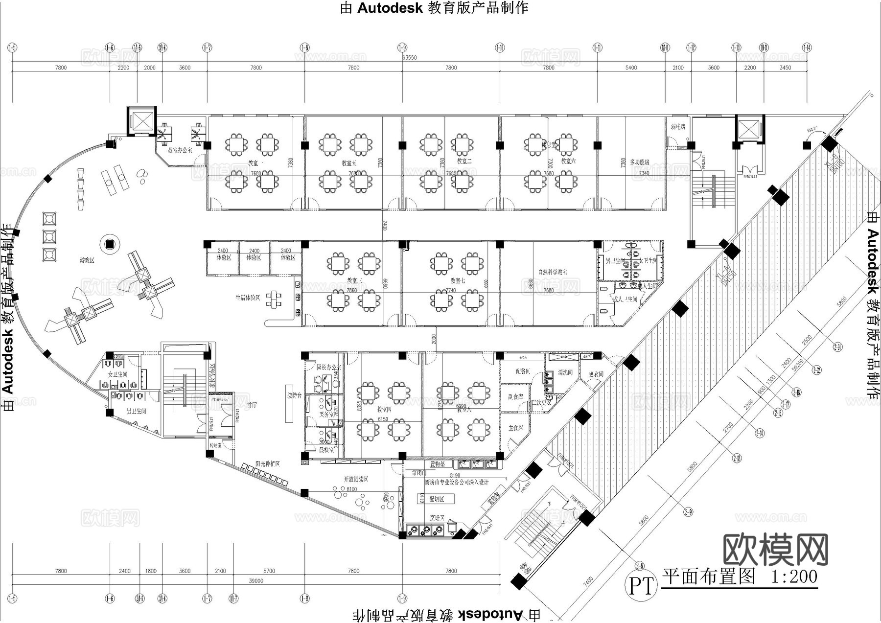 1500平巴中幼儿园cad施工图cad施工图
