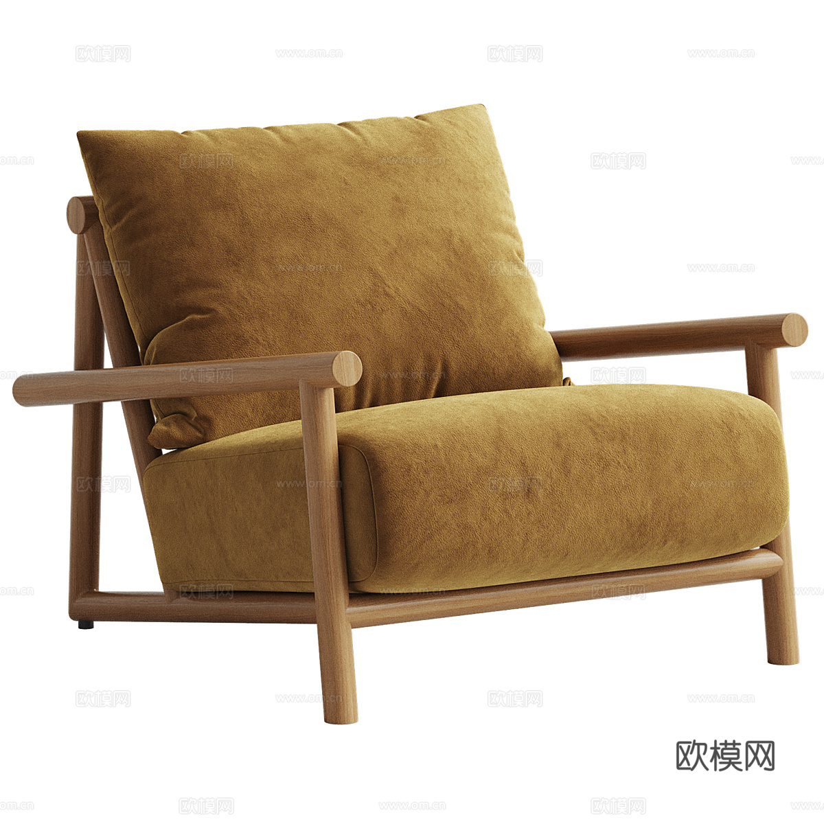 新中式原木布艺扶手椅3d模型