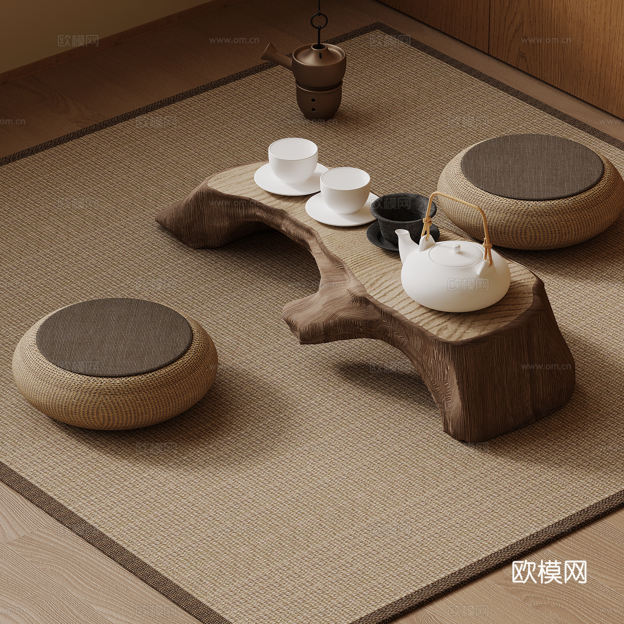 新中式茶台 茶桌su模型