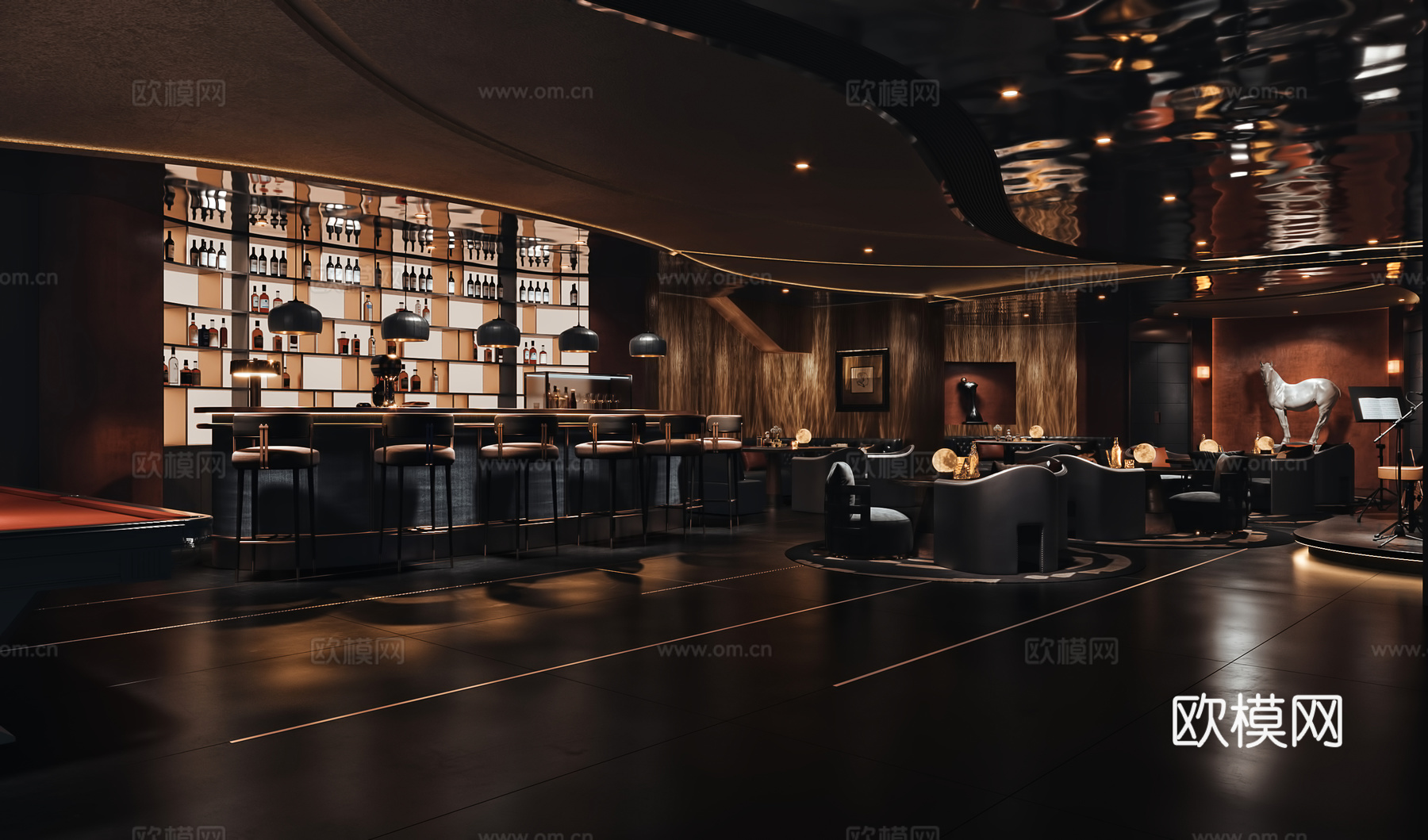 美式复古酒吧咖啡厅3d模型