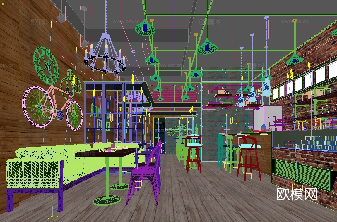 工业风咖啡厅餐椅餐桌3d模型