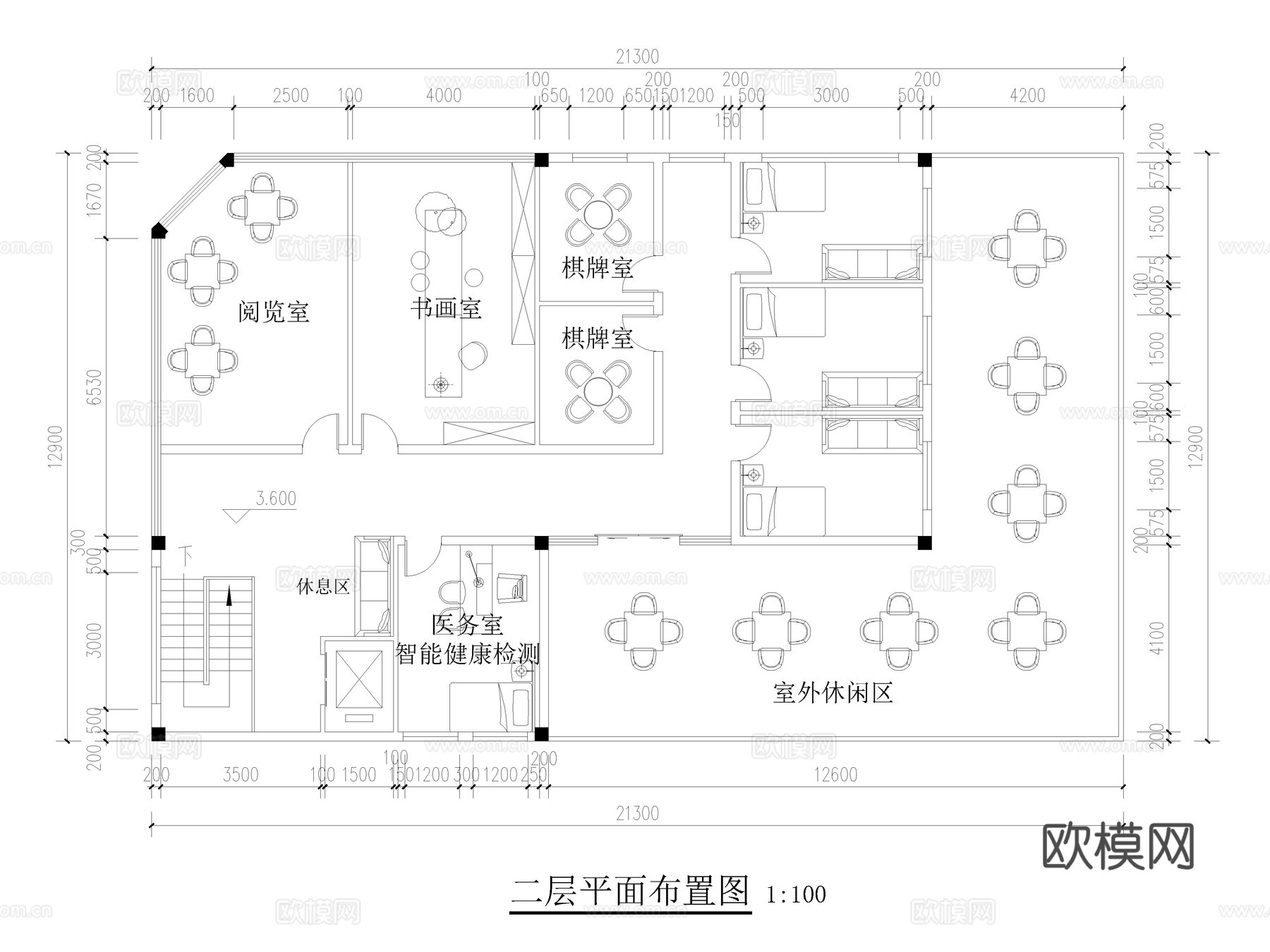 10套老年社区活动中心活动室CAD平面布置图cad施工图