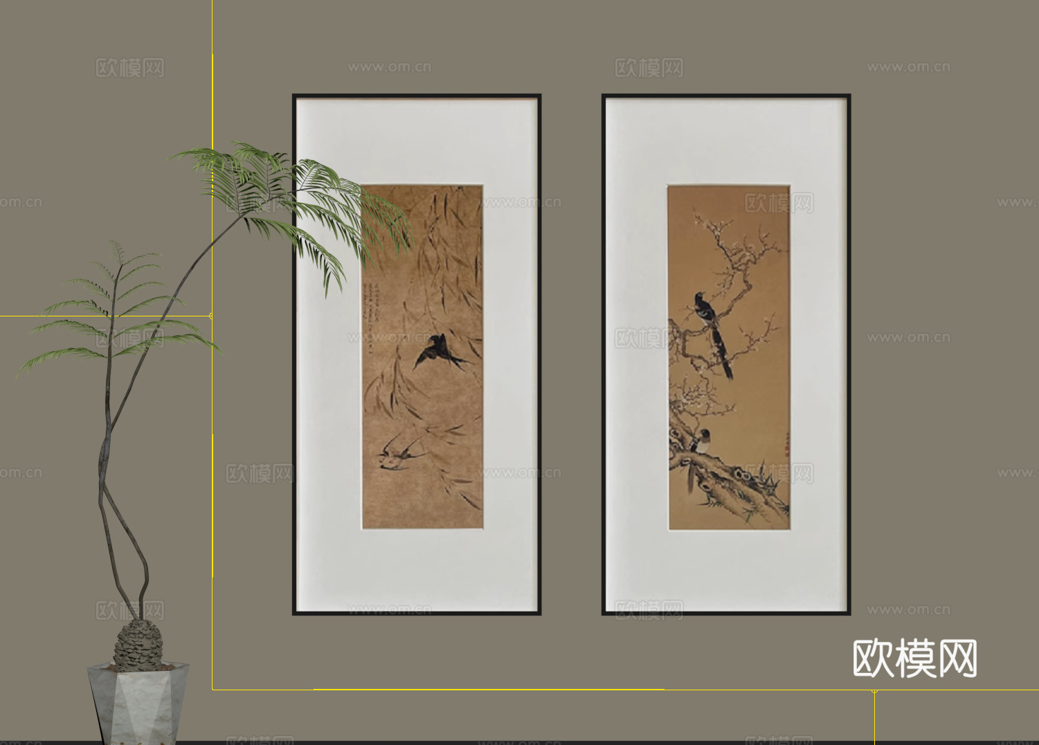 新中式挂画su模型