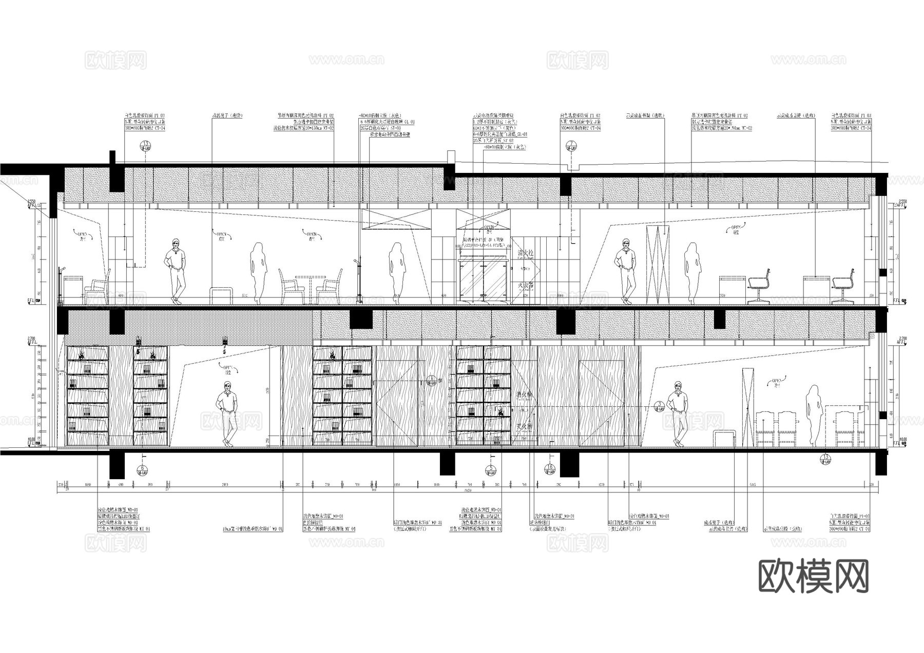 两层学校图书馆阅读室施工图cad施工图