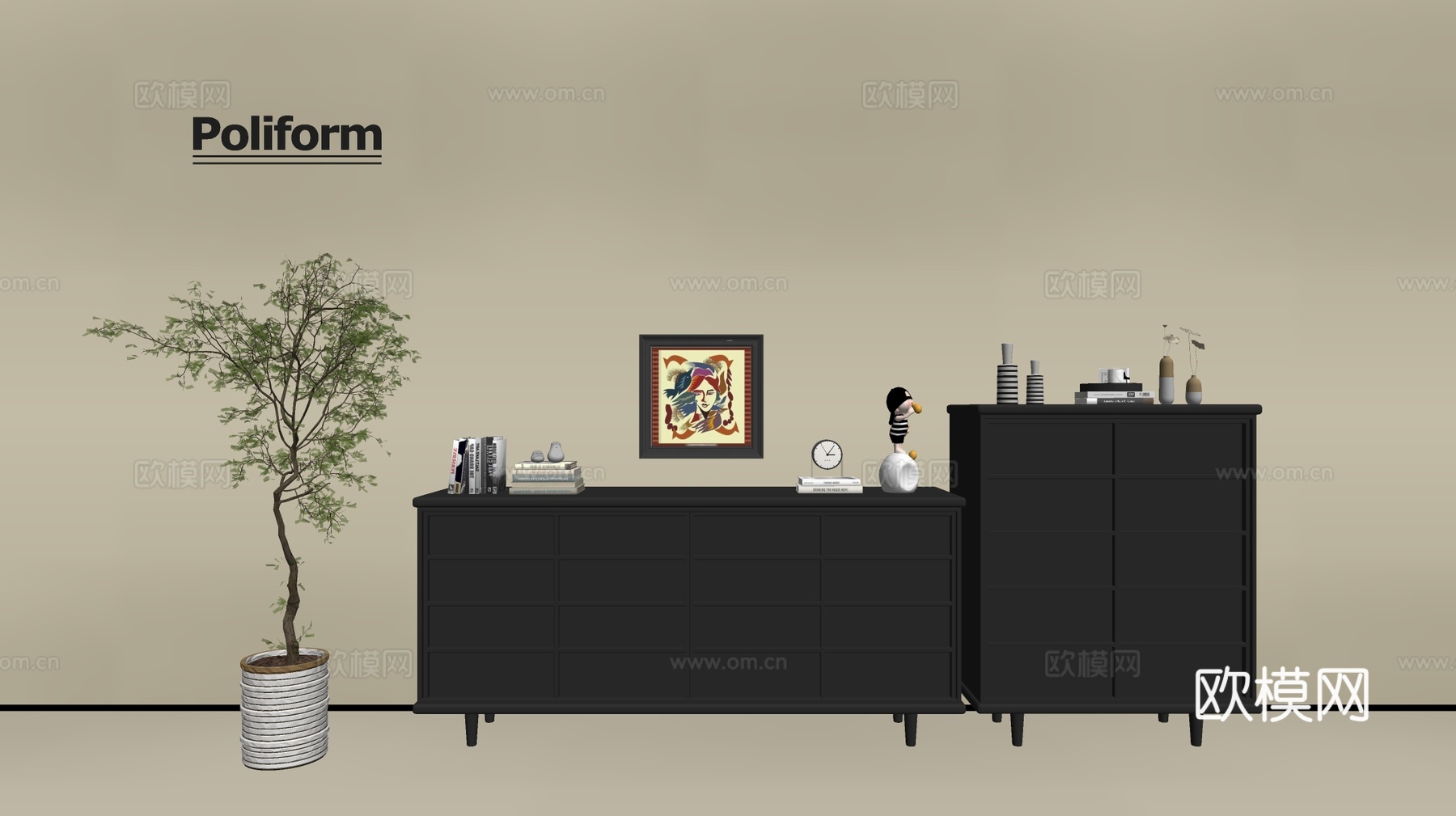 现代黑色柜子 ins风边柜斗柜矮柜 整体柜 餐边柜 阳台柜su模型