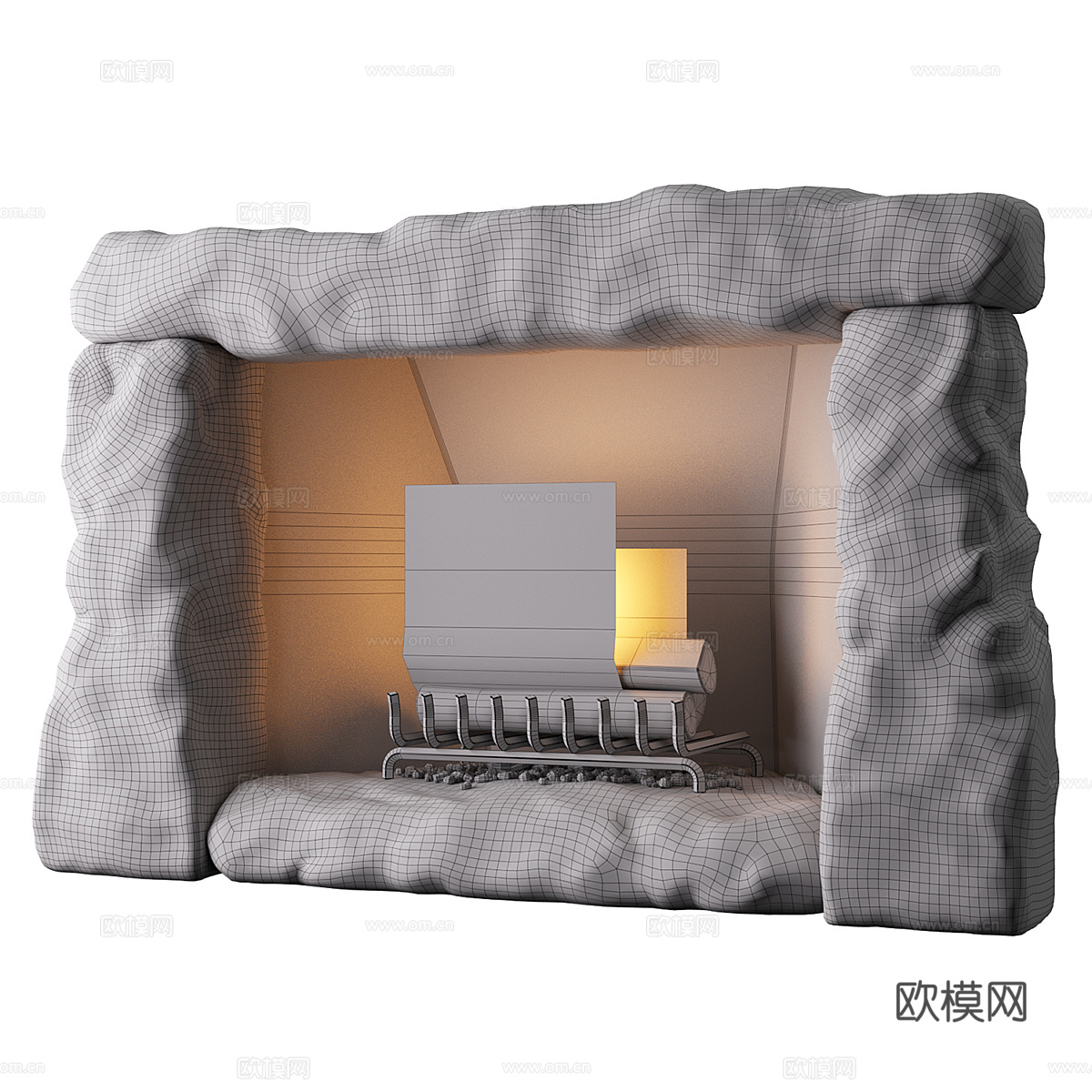 现代侘寂石头壁炉3d模型