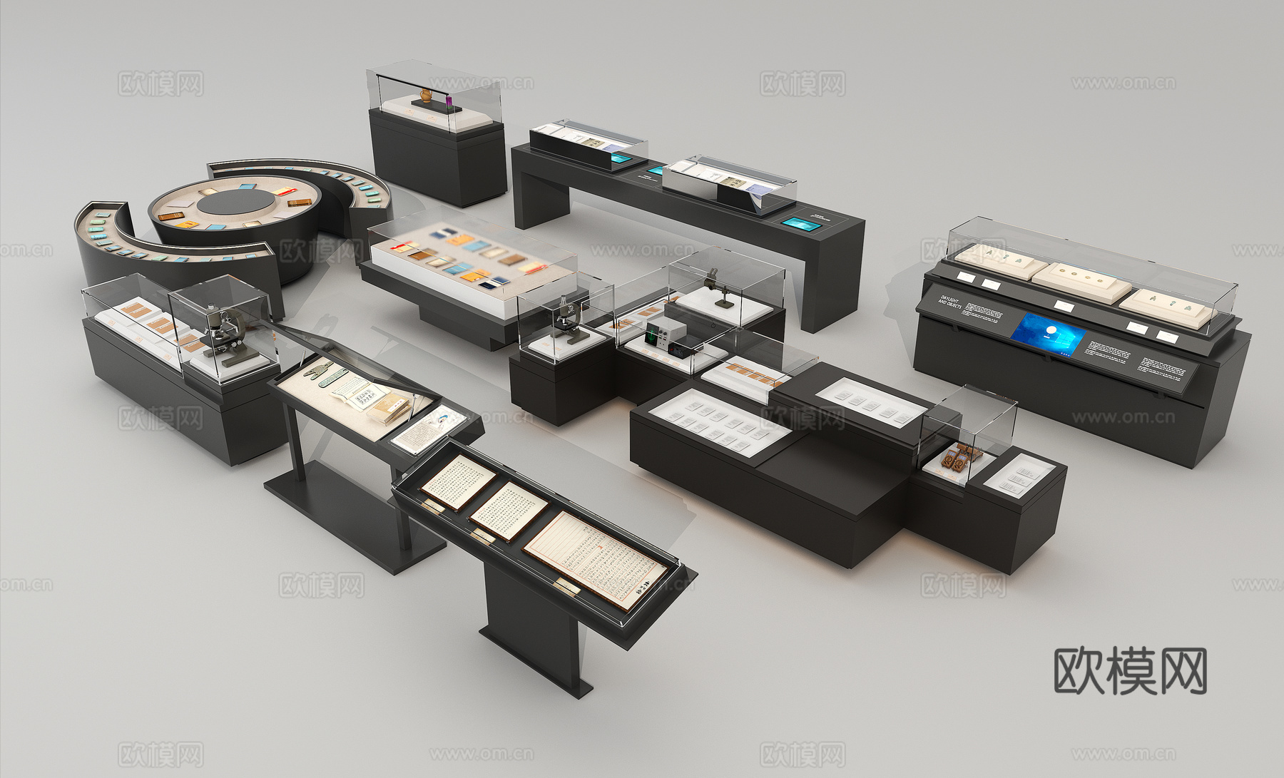 博物馆展台展托展柜su模型