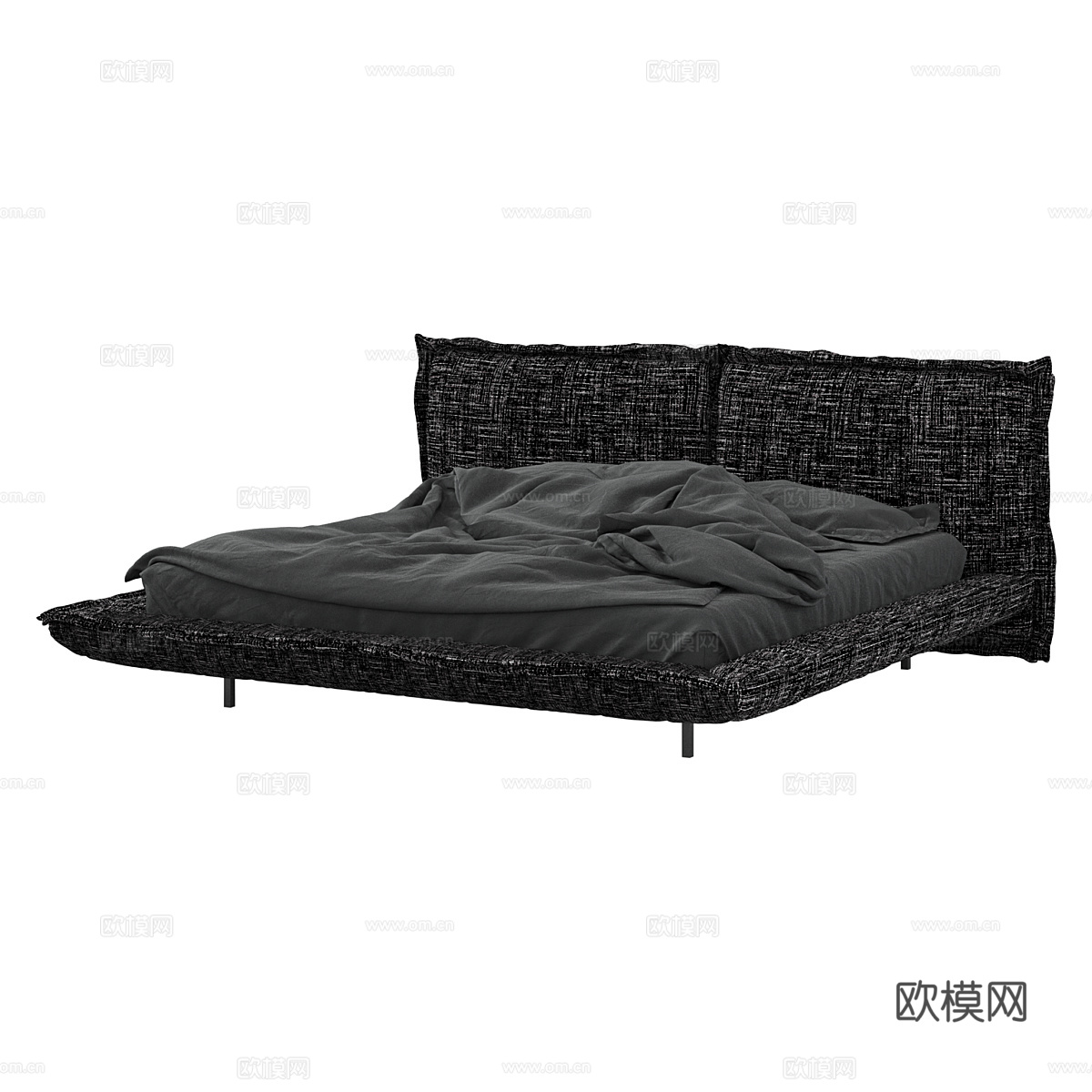现代极简暗黑风布艺双人床3d模型