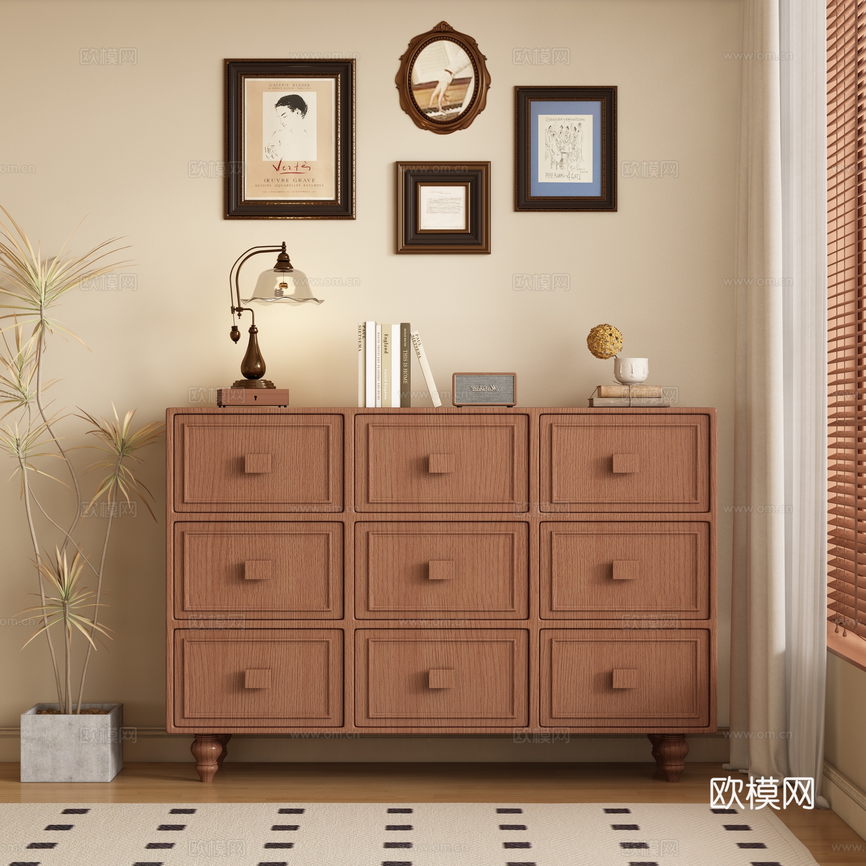 中古风玄关柜 边柜su模型