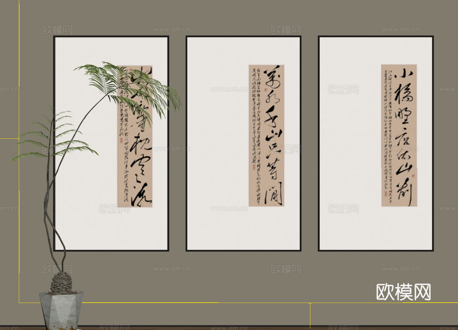 新中式挂画su模型