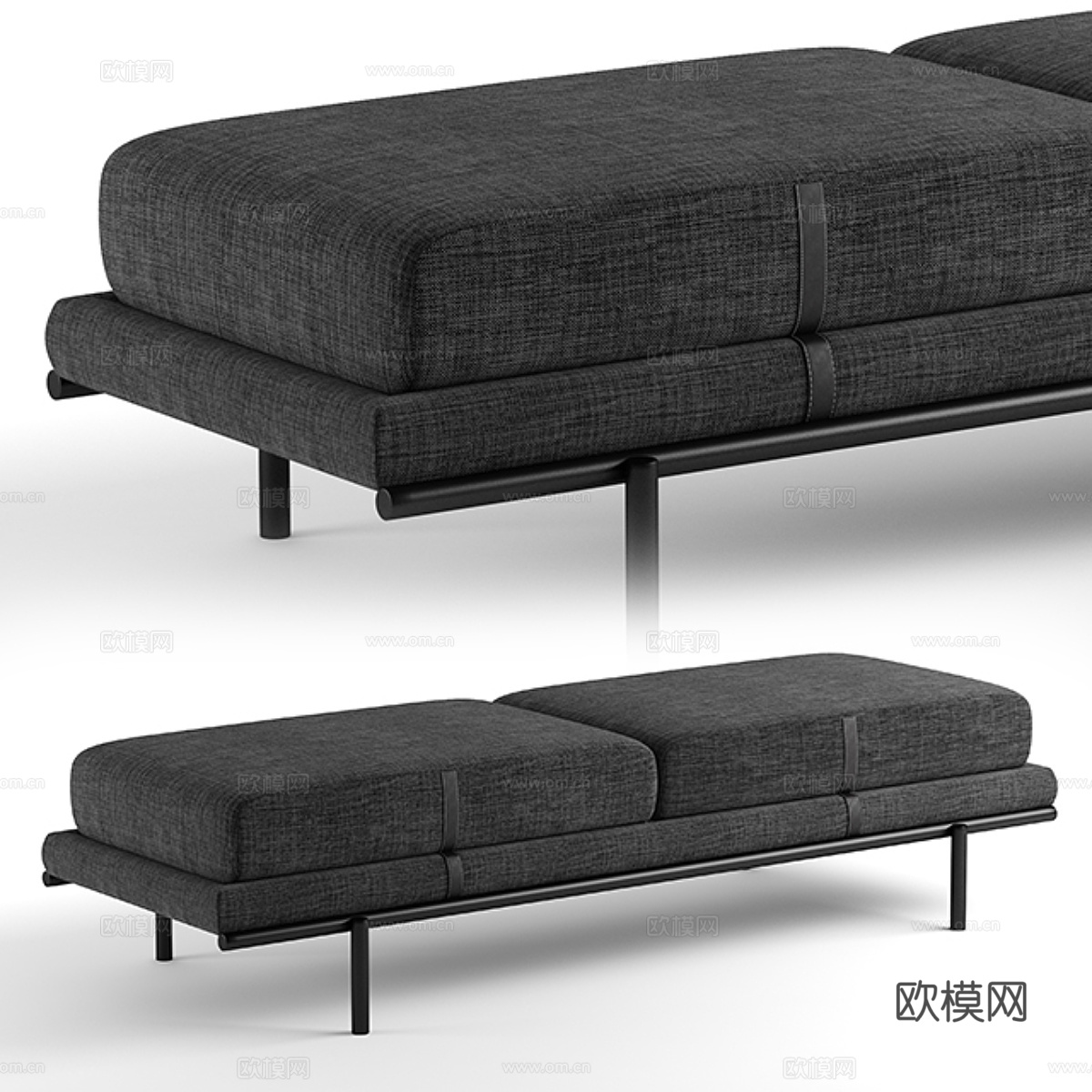 现代意式布艺长凳3d模型
