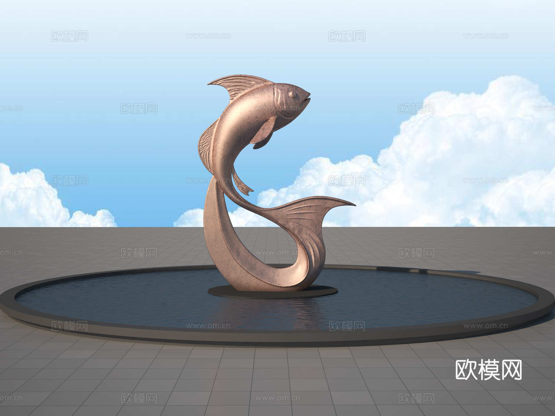 鲤鱼跃龙门雕塑3d模型