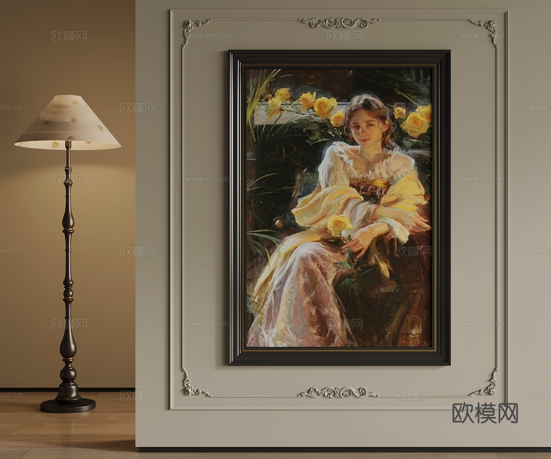 法式挂画 人物画 落地灯su模型