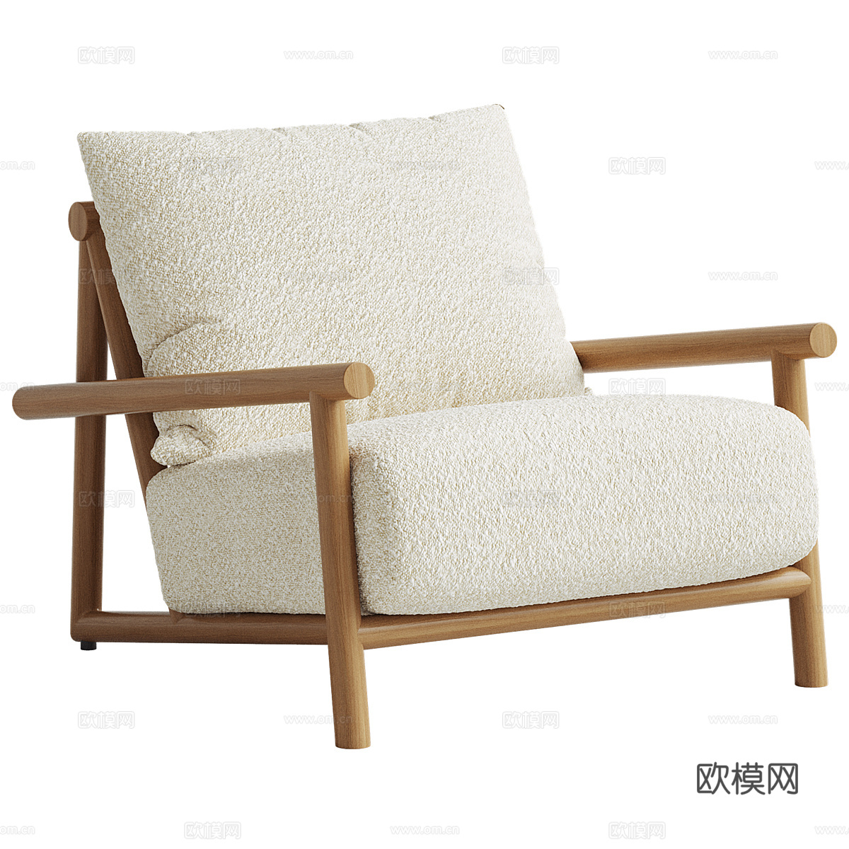 新中式原木布艺扶手椅3d模型