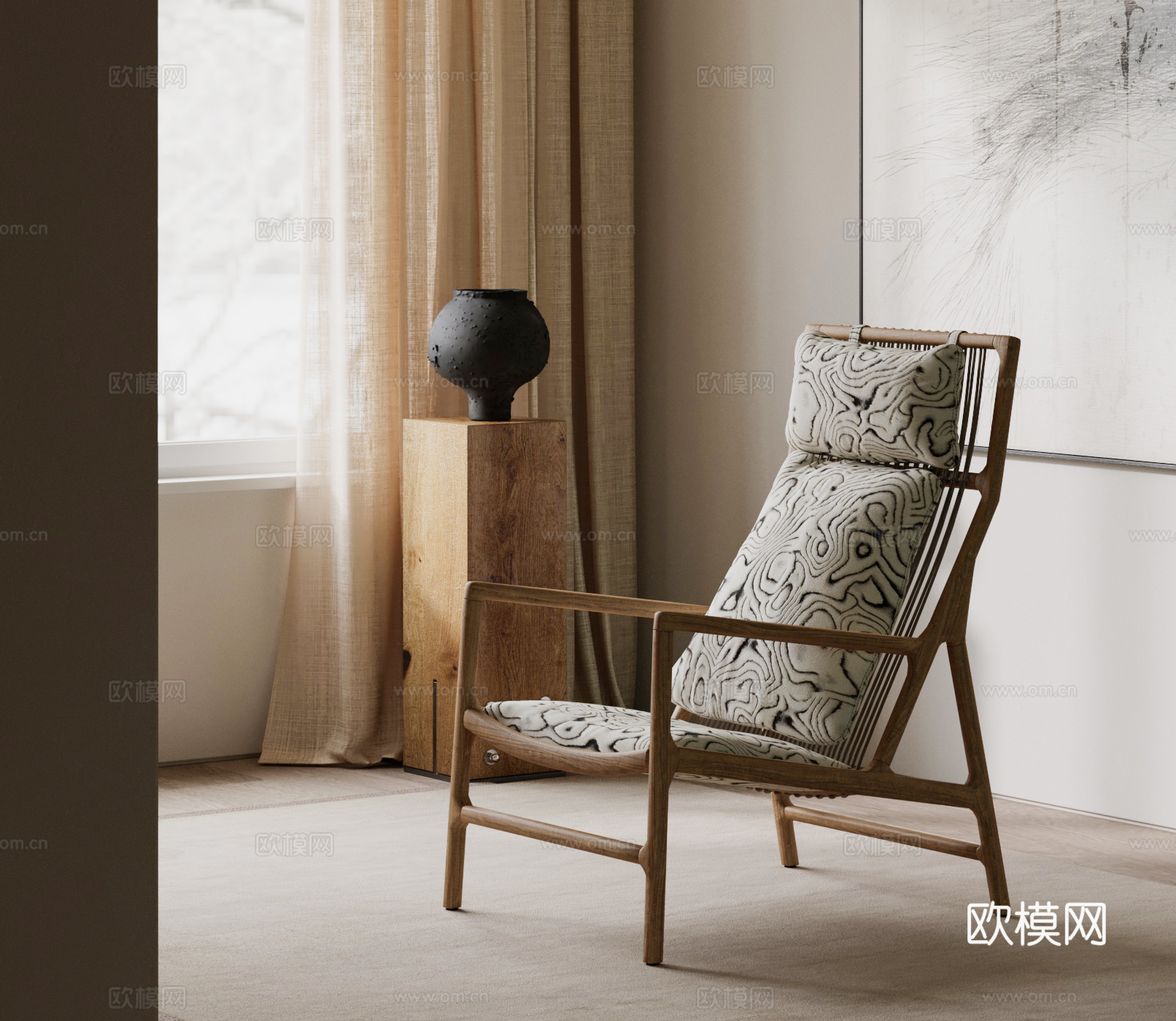 中古休闲椅 虎皮纹扶手椅 虎皮纹沙发椅 陶罐 罐子3d模型