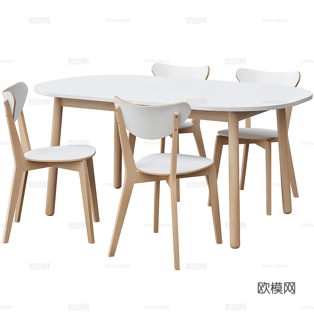 现代北欧原木风儿童桌椅3d模型