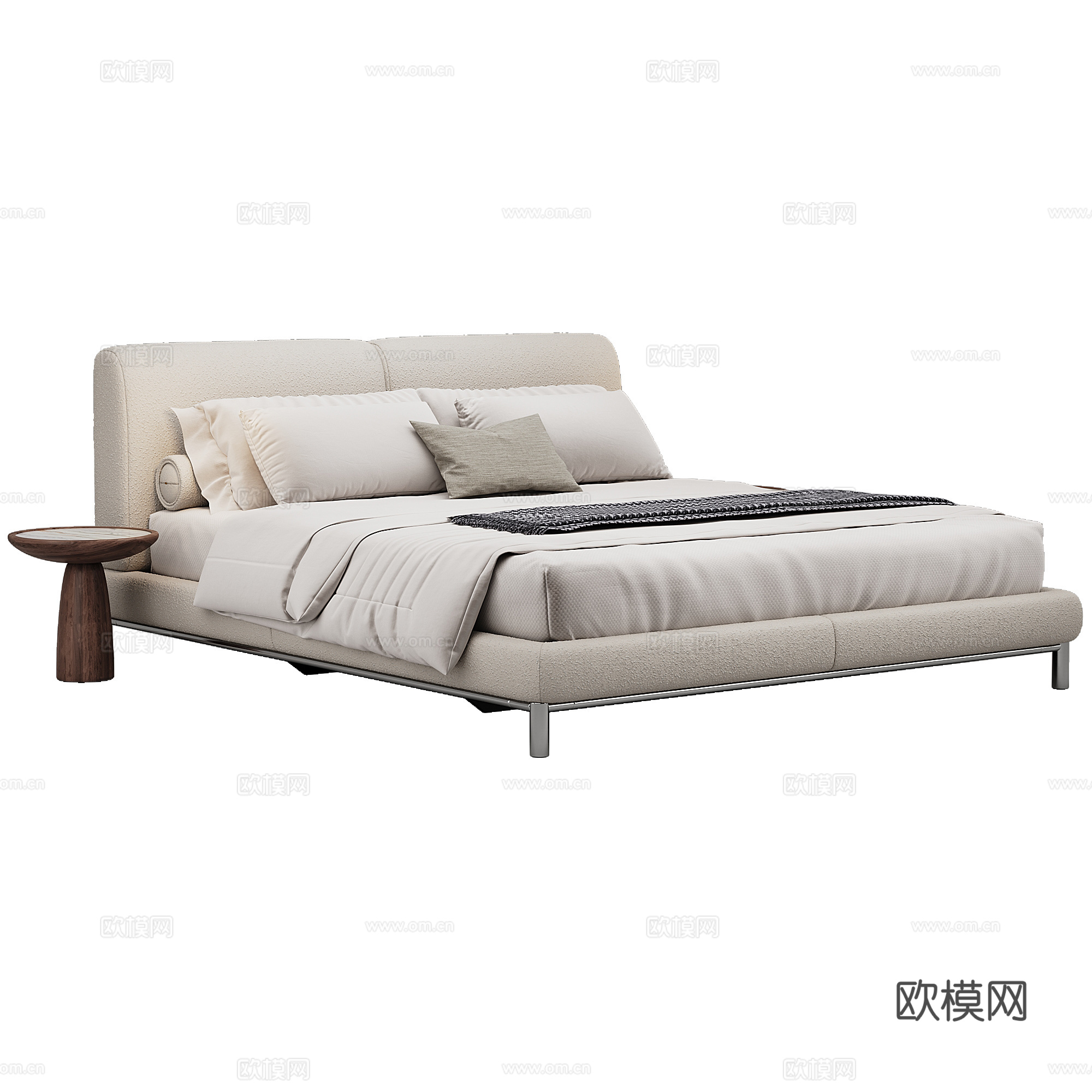 卧室 现代 双人床 抱枕 床品3d模型