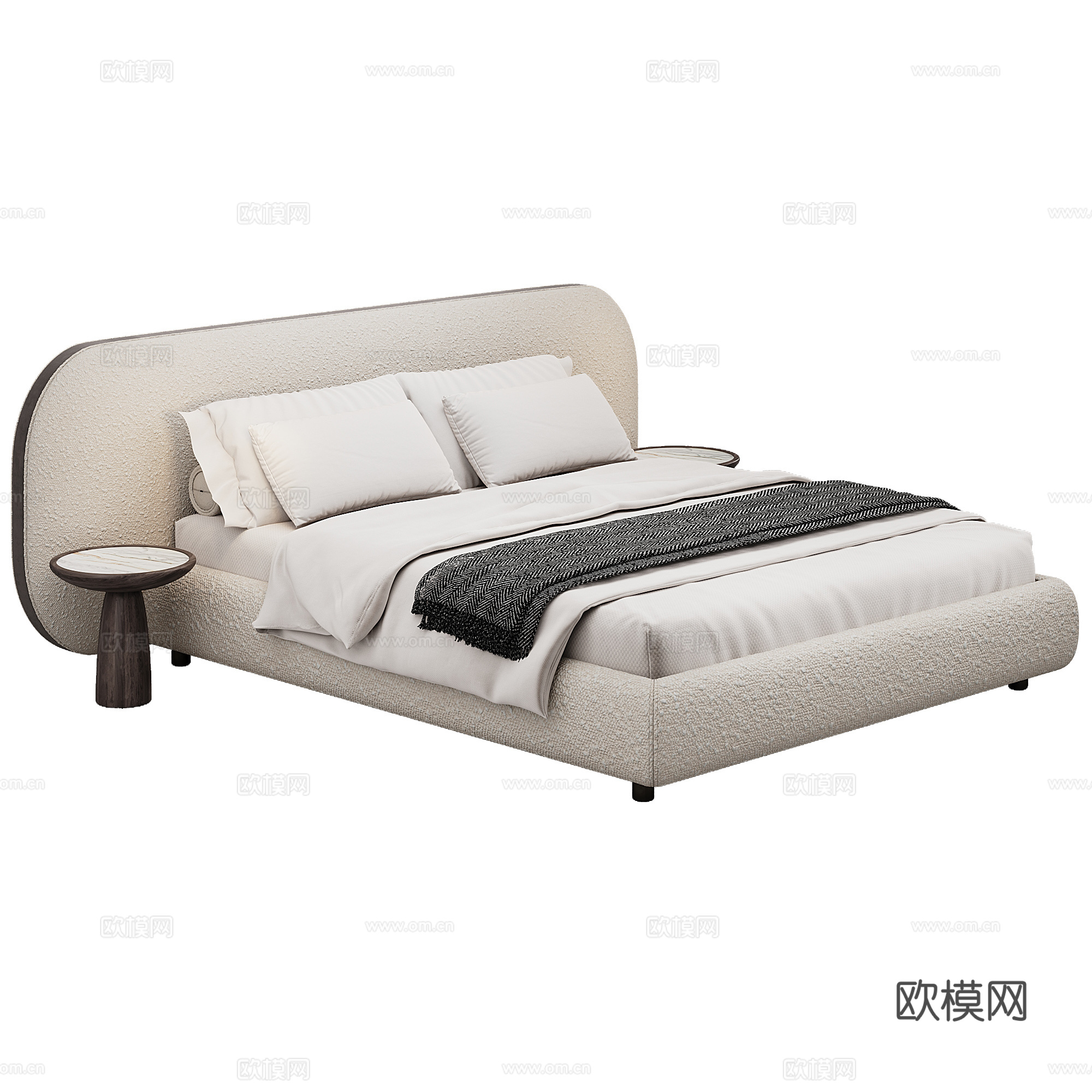 卧室 现代 双人床 抱枕 床品3d模型