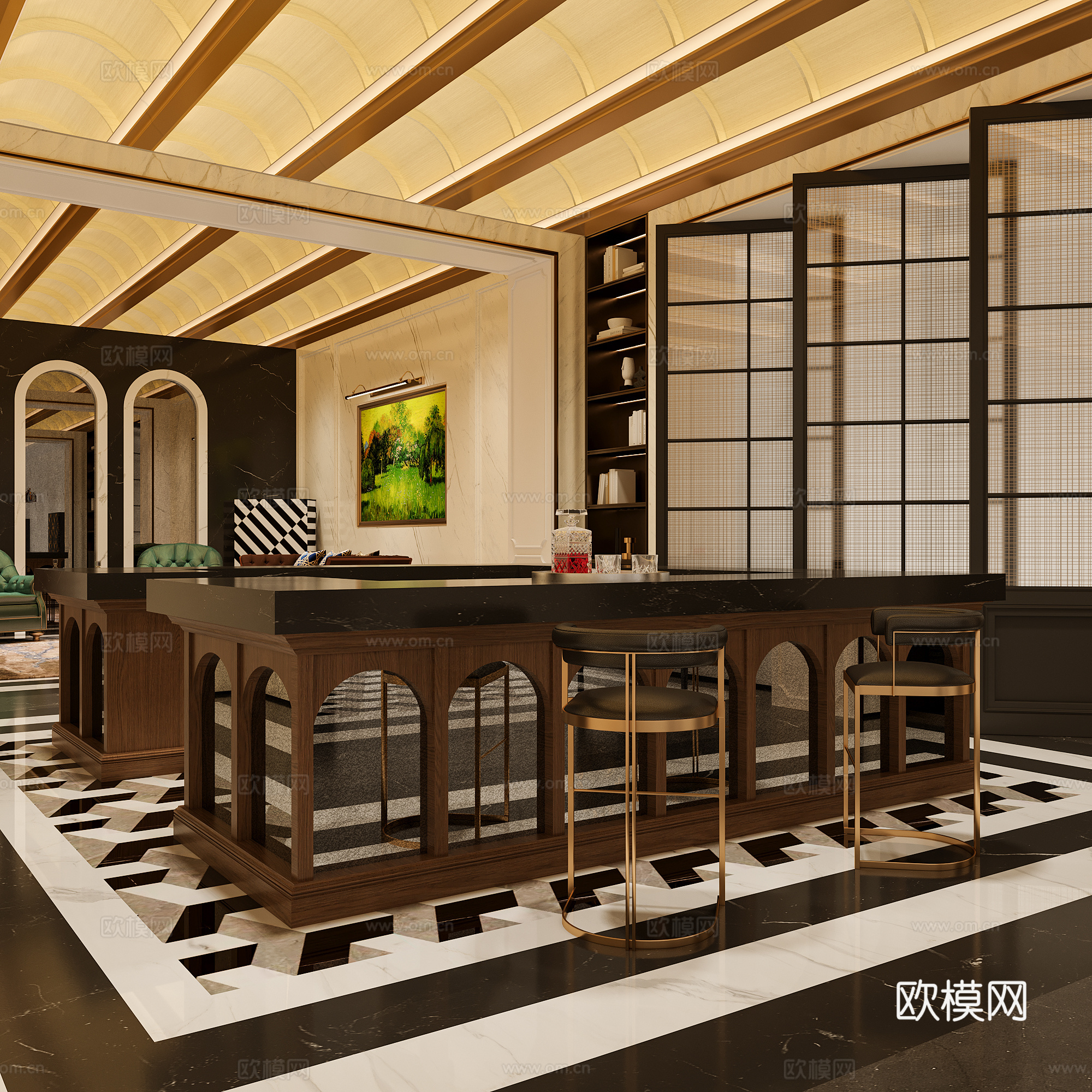 复古美式酒吧酒窖3d模型