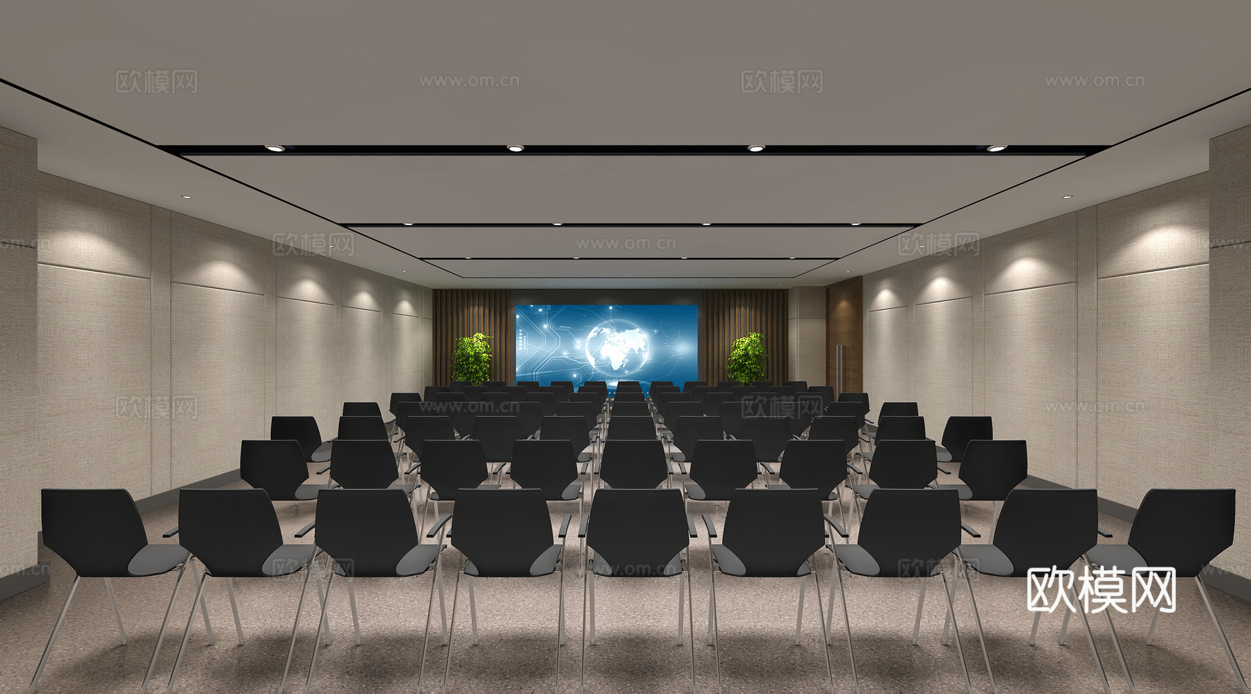 现代影音室 培训室 会议室 绿植 硬包3d模型